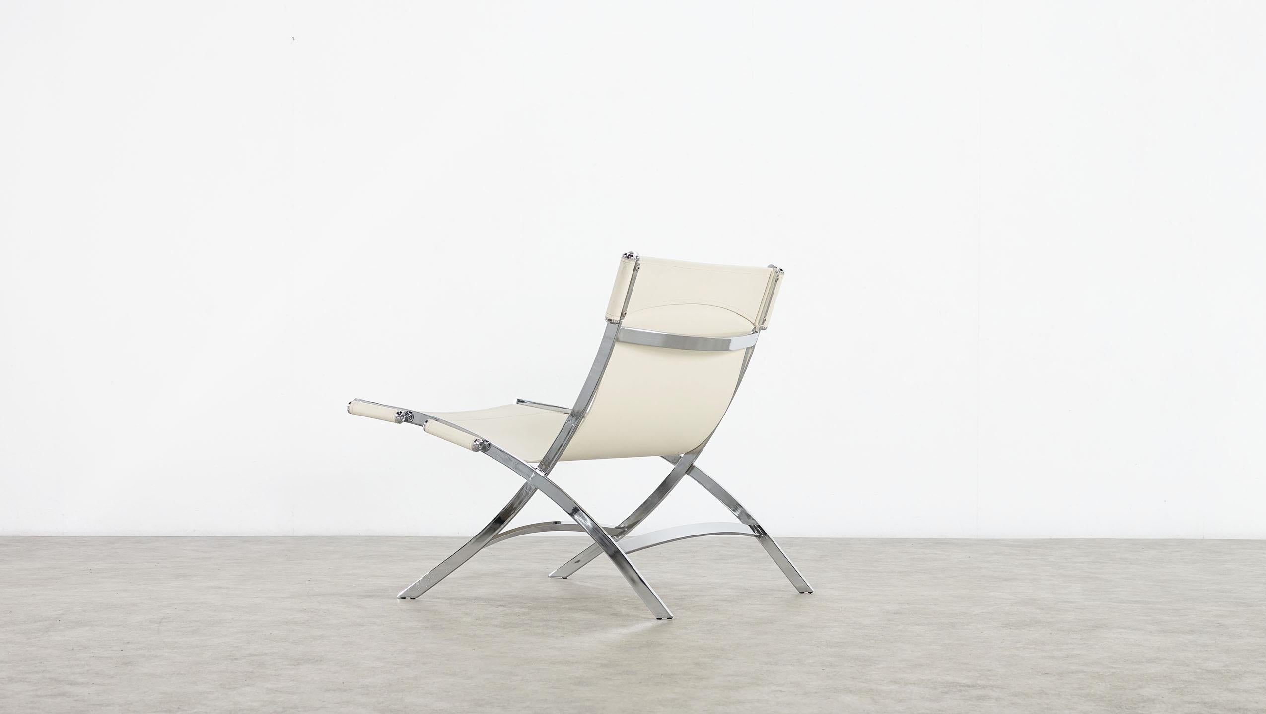 Paul Tuttle for Flexform Cream Leather and Chrome Lounge Chair 7