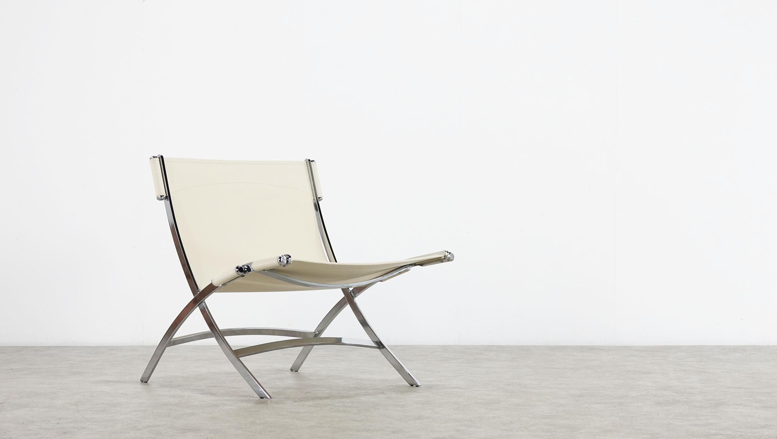 Paul Tuttle for Flexform Cream Leather and Chrome Lounge Chair 8