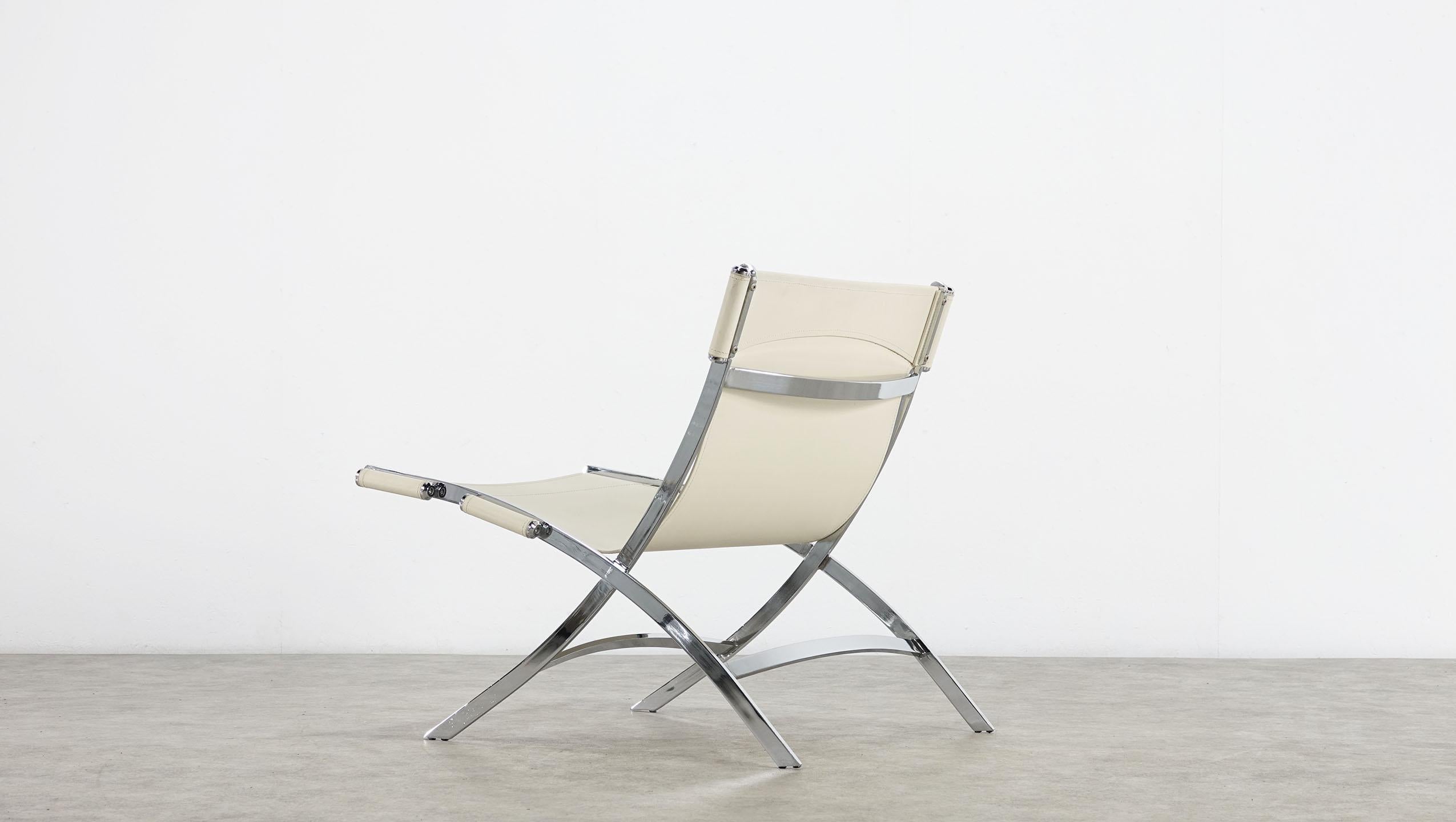Paul Tuttle for Flexform Cream Leather and Chrome Lounge Chair 9