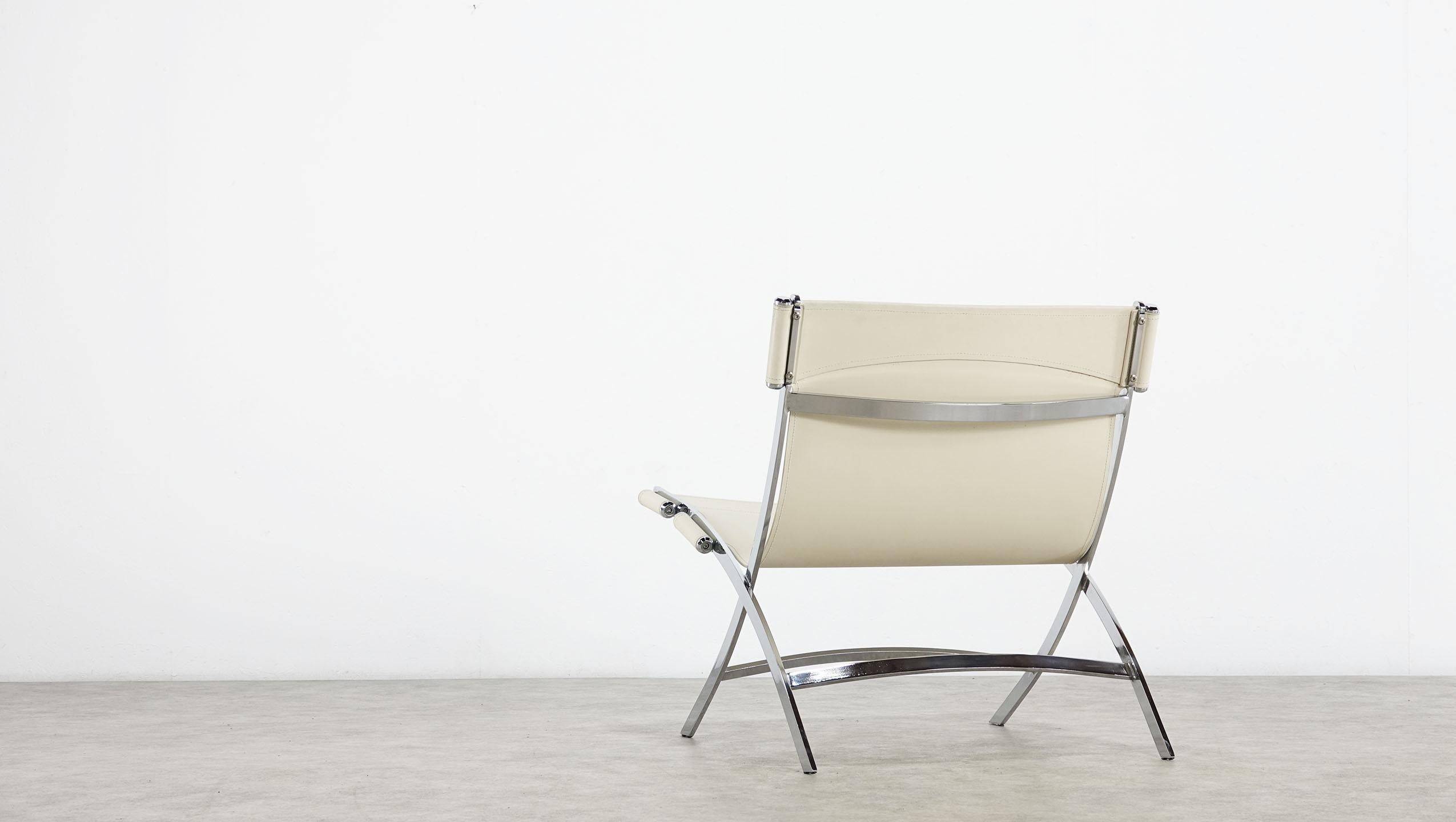 Paul Tuttle for Flexform Cream Leather and Chrome Lounge Chair In Good Condition In Munster, NRW