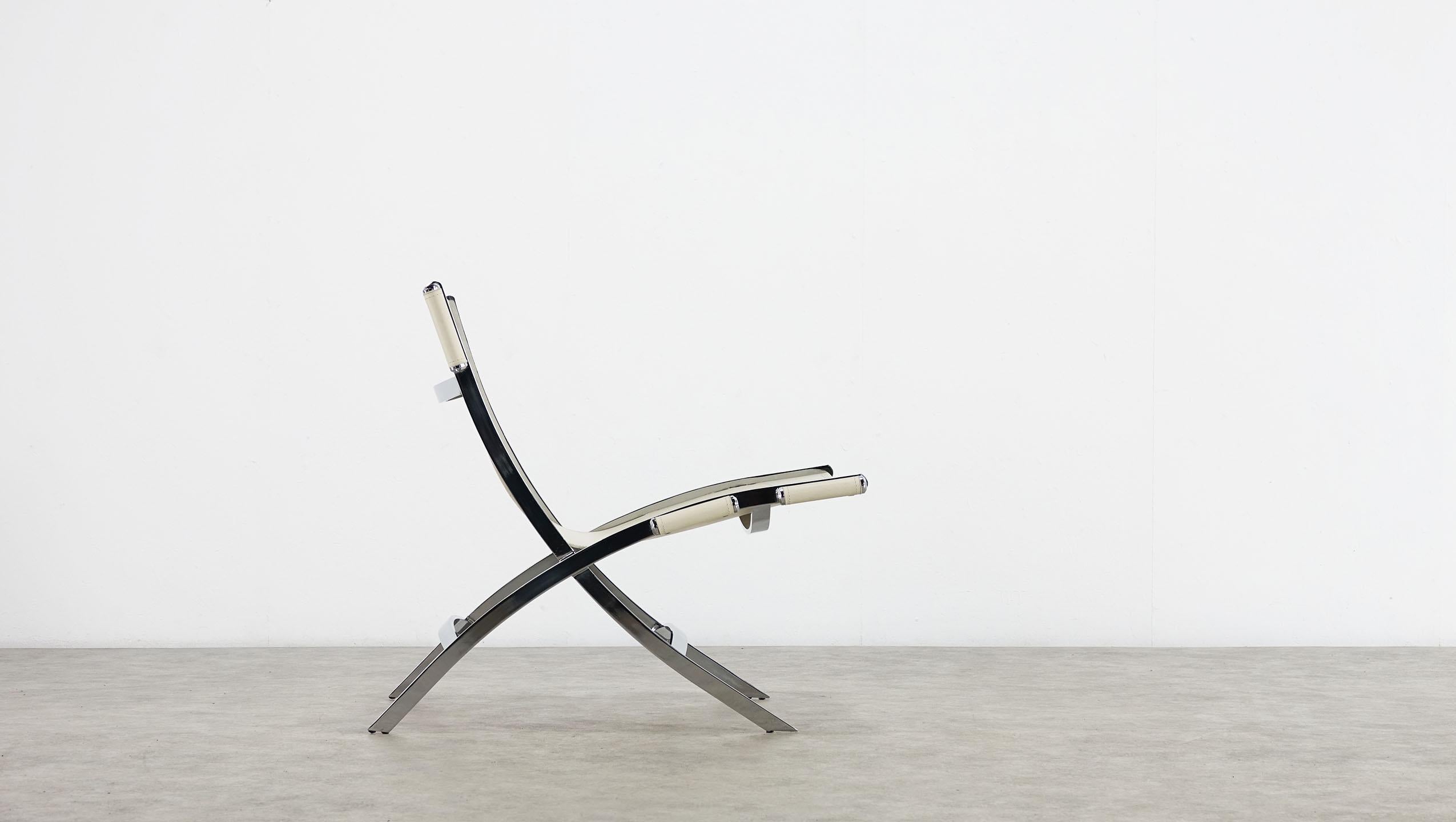 Paul Tuttle for Flexform Cream Leather and Chrome Lounge Chair 1