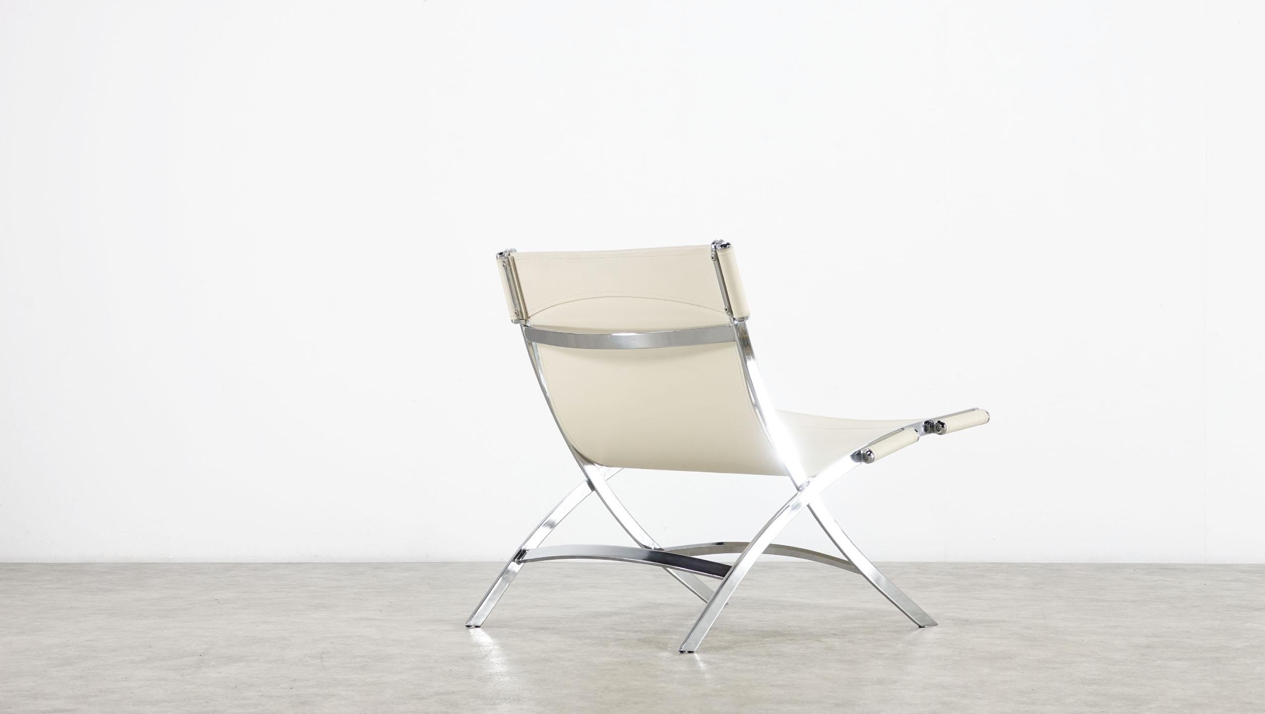 Paul Tuttle for Flexform Cream Leather and Chrome Lounge Chair 2