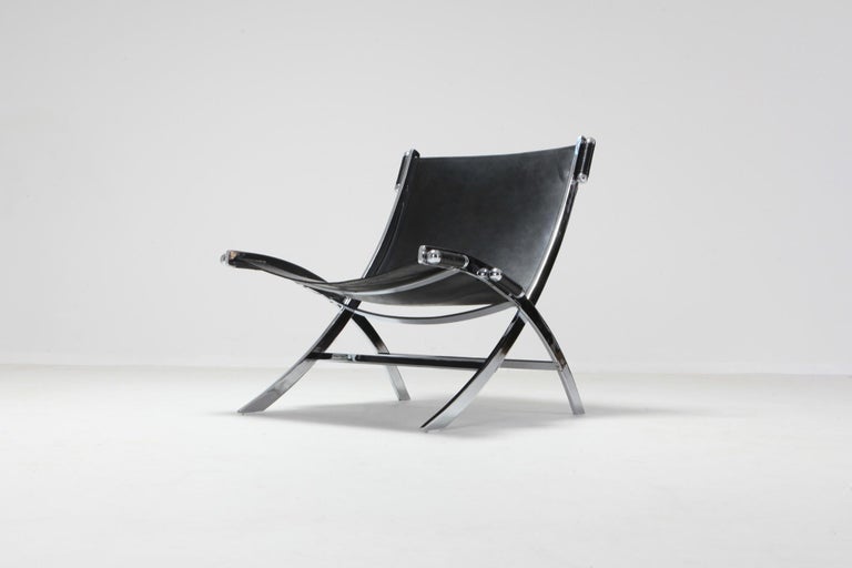 Paul Tuttle for Flexform lounge chair in chrome and black leather at ...