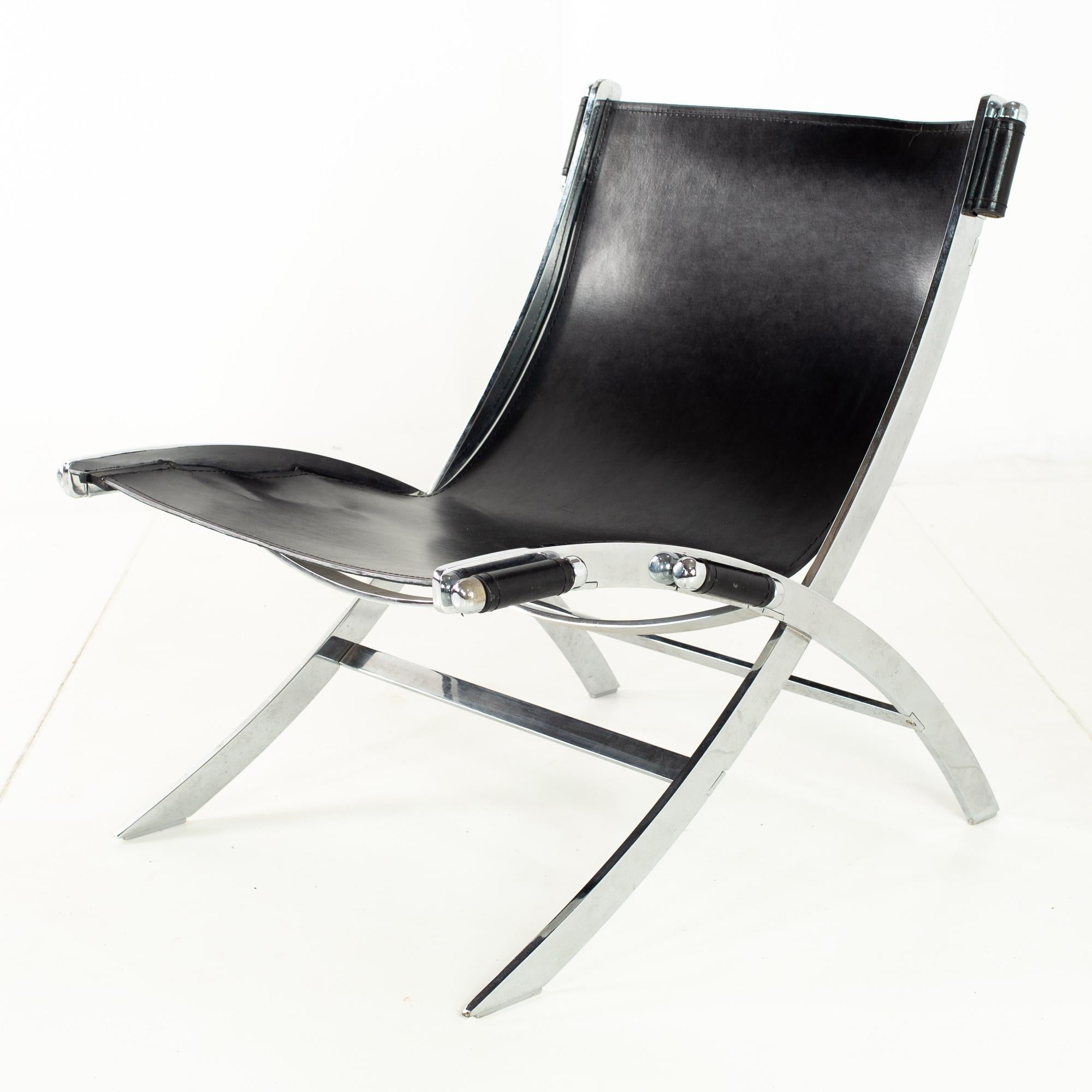 Paul Tuttle for Flexform Midcentury Black Leather and Chrome Lounge Chairs, Pair 4