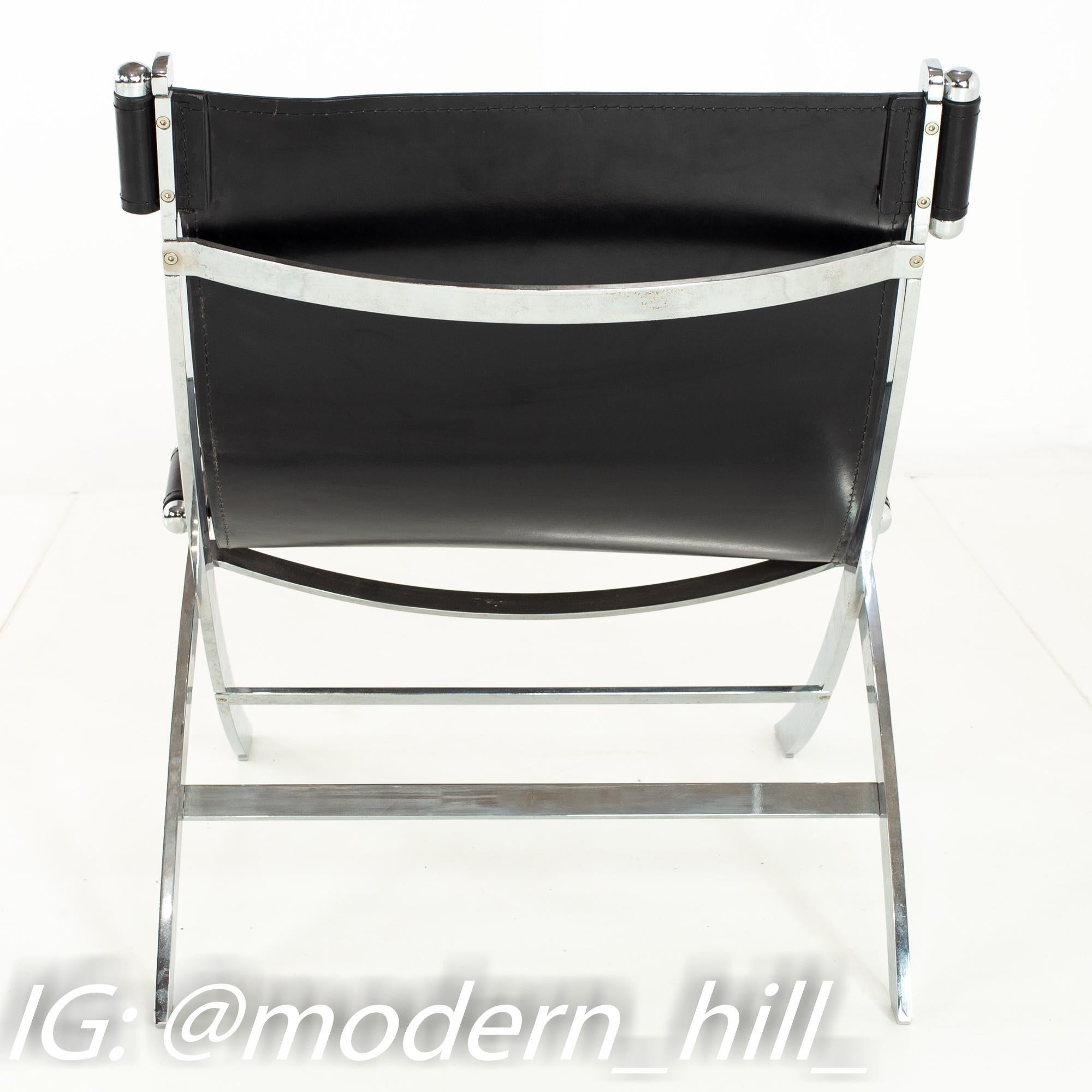 Paul Tuttle for Flexform Midcentury Black Leather and Chrome Lounge Chairs, Pair 1