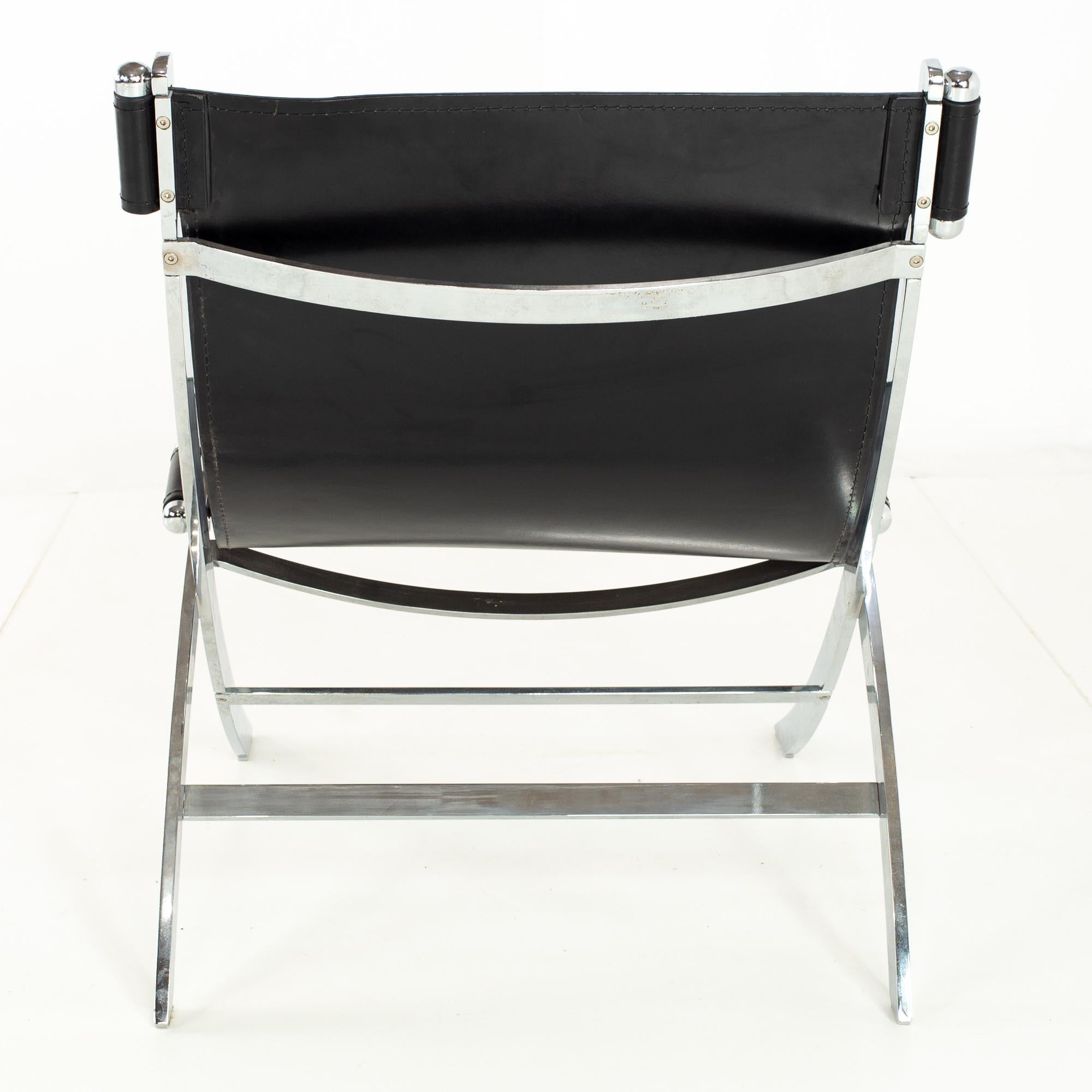 Paul Tuttle for Flexform Midcentury Black Leather and Chrome Lounge Chairs, Pair 2