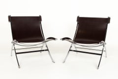 Paul Tuttle für Flexform Style MCM Braunes Leder und Chrom Lounge Chair:: Paar