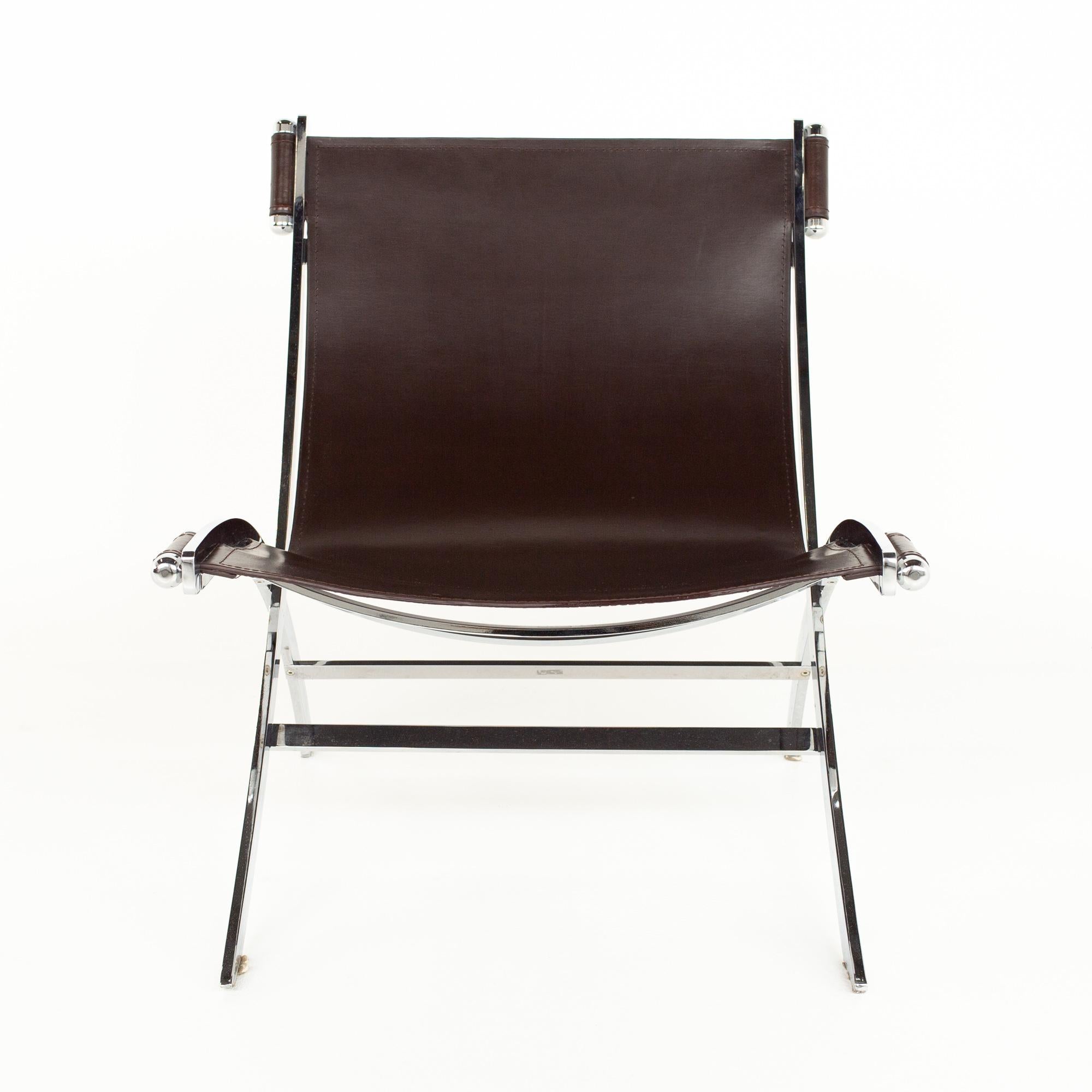 Paul Tuttle for Flexform Style MCM Brown Leather and Chrome Lounge Chair, Pair In Good Condition In Countryside, IL