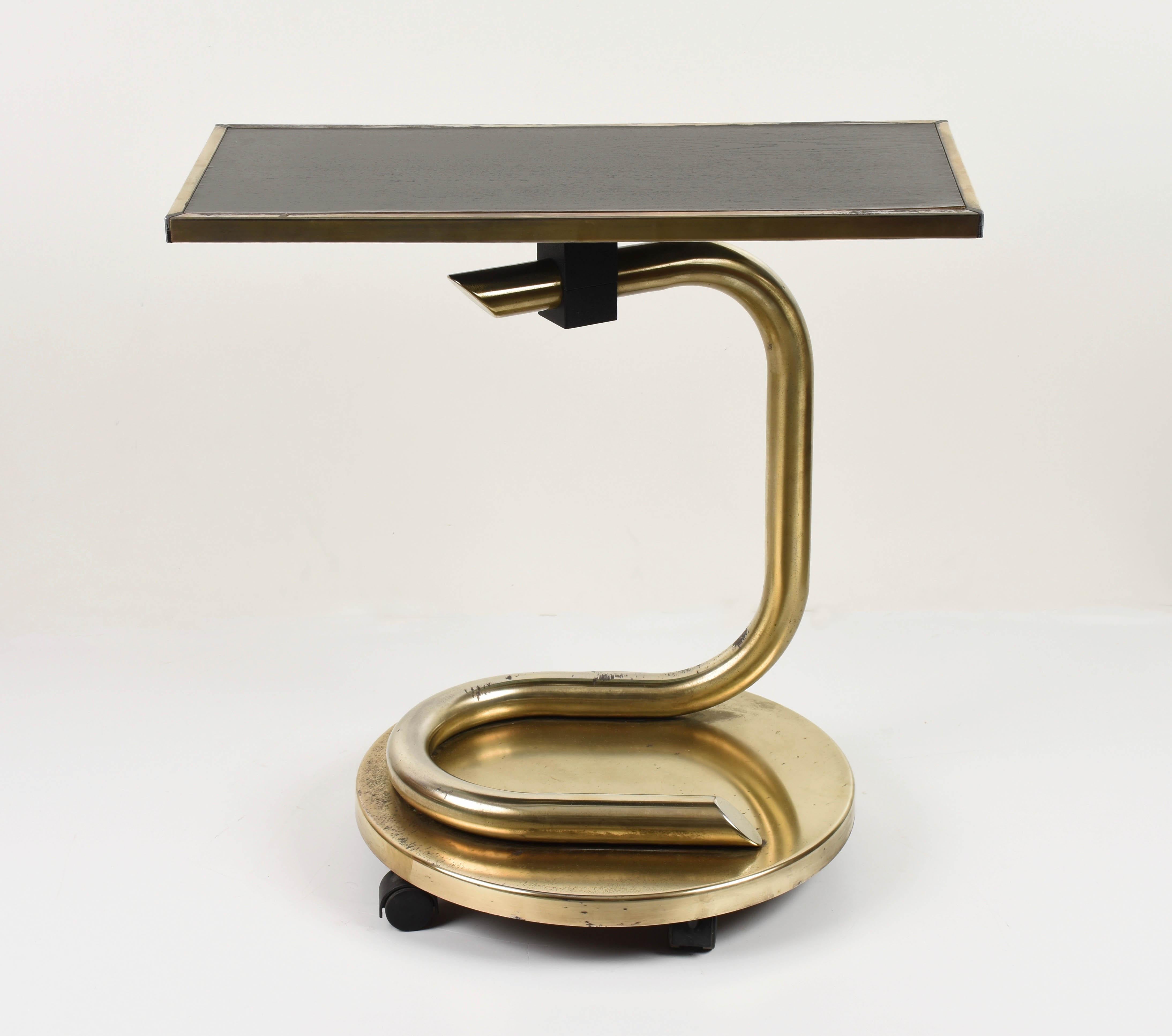 Paul Tuttle Mid-Century Modern Brass Revolving Tray Top Anaconda Side Table 4