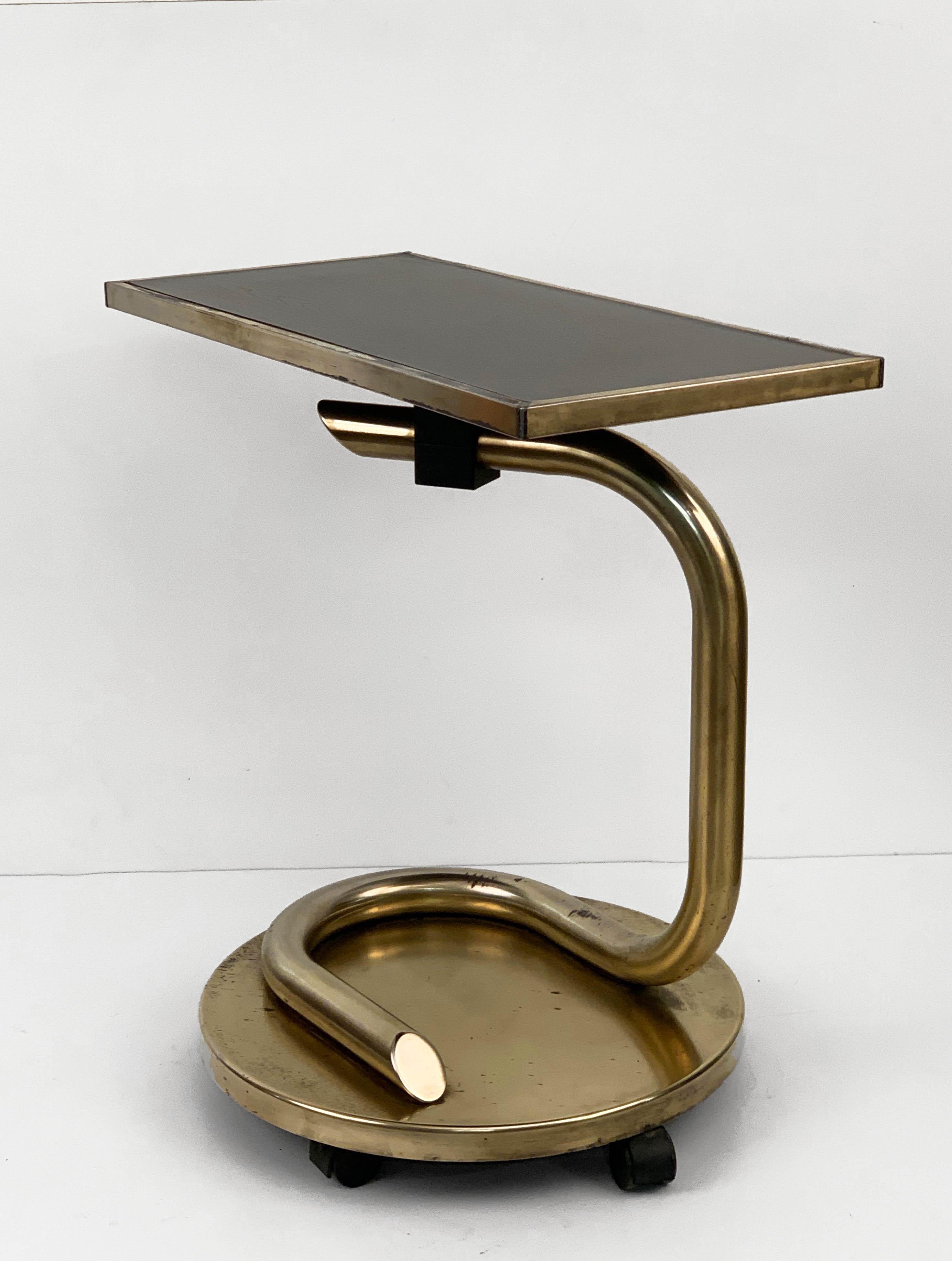 Paul Tuttle Mid-Century Modern Brass Revolving Tray Top Anaconda Side Table 8