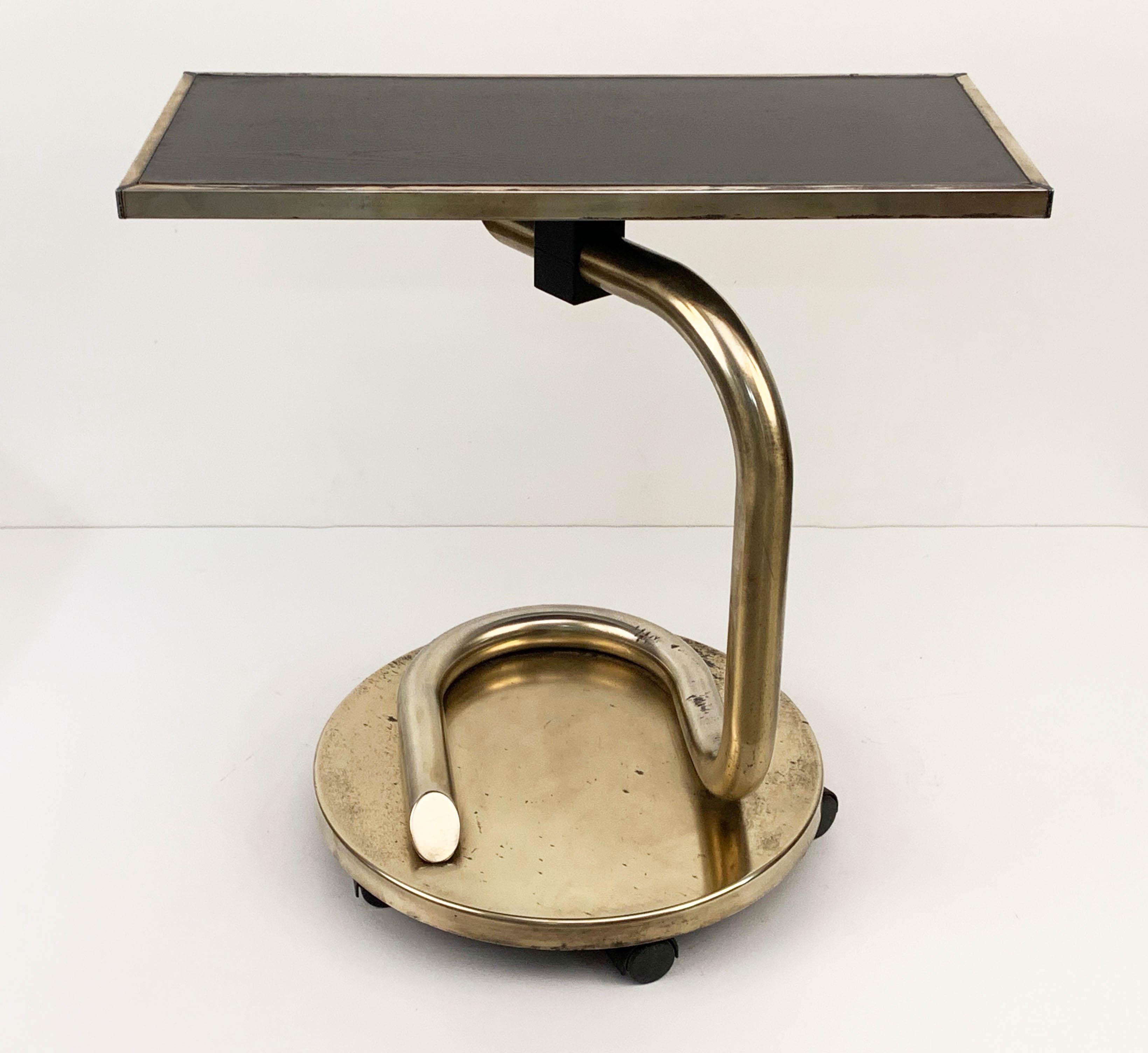 Late 20th Century Paul Tuttle Mid-Century Modern Brass Revolving Tray Top Anaconda Side Table