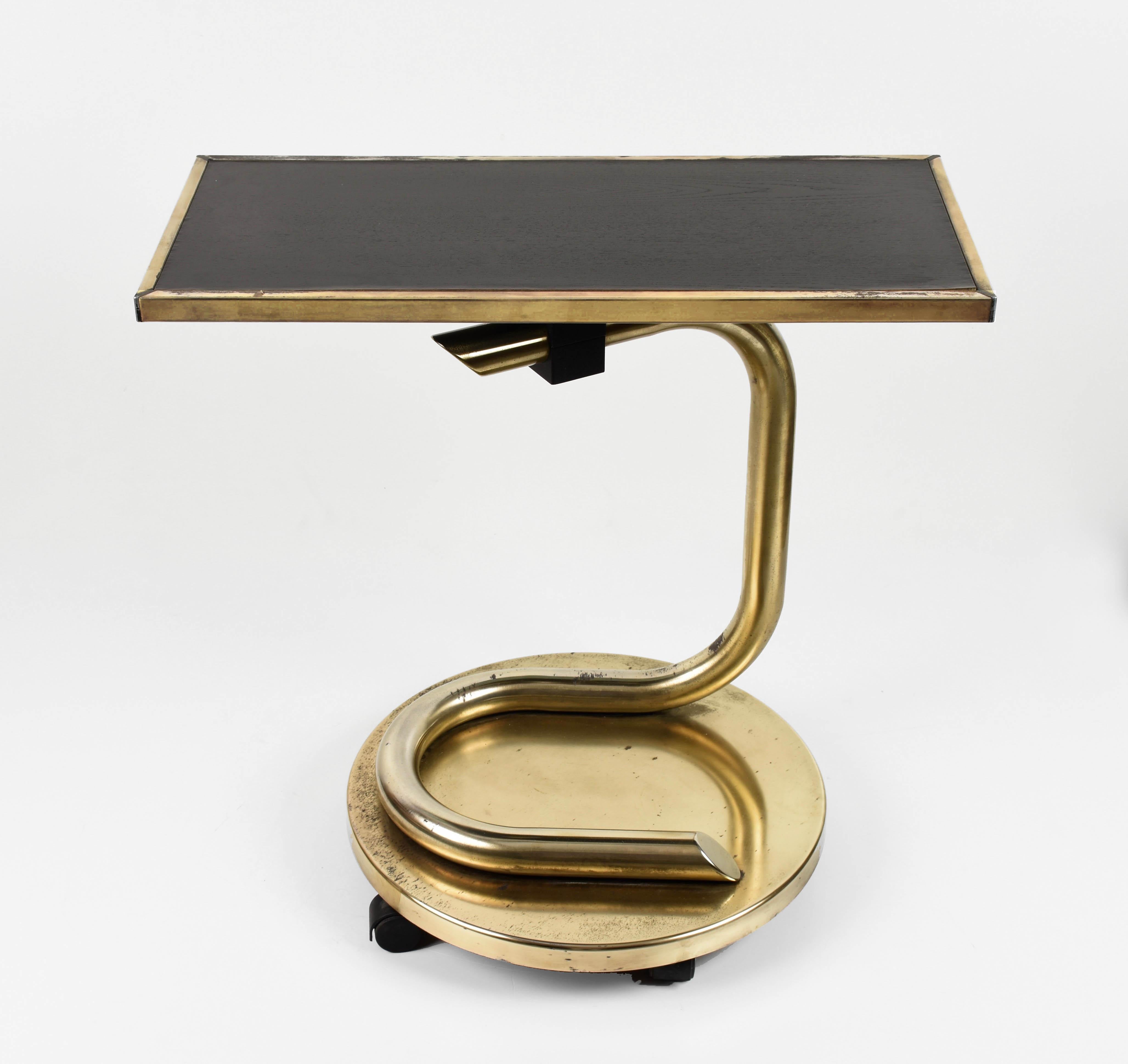 Paul Tuttle Mid-Century Modern Brass Revolving Tray Top Anaconda Side Table 1