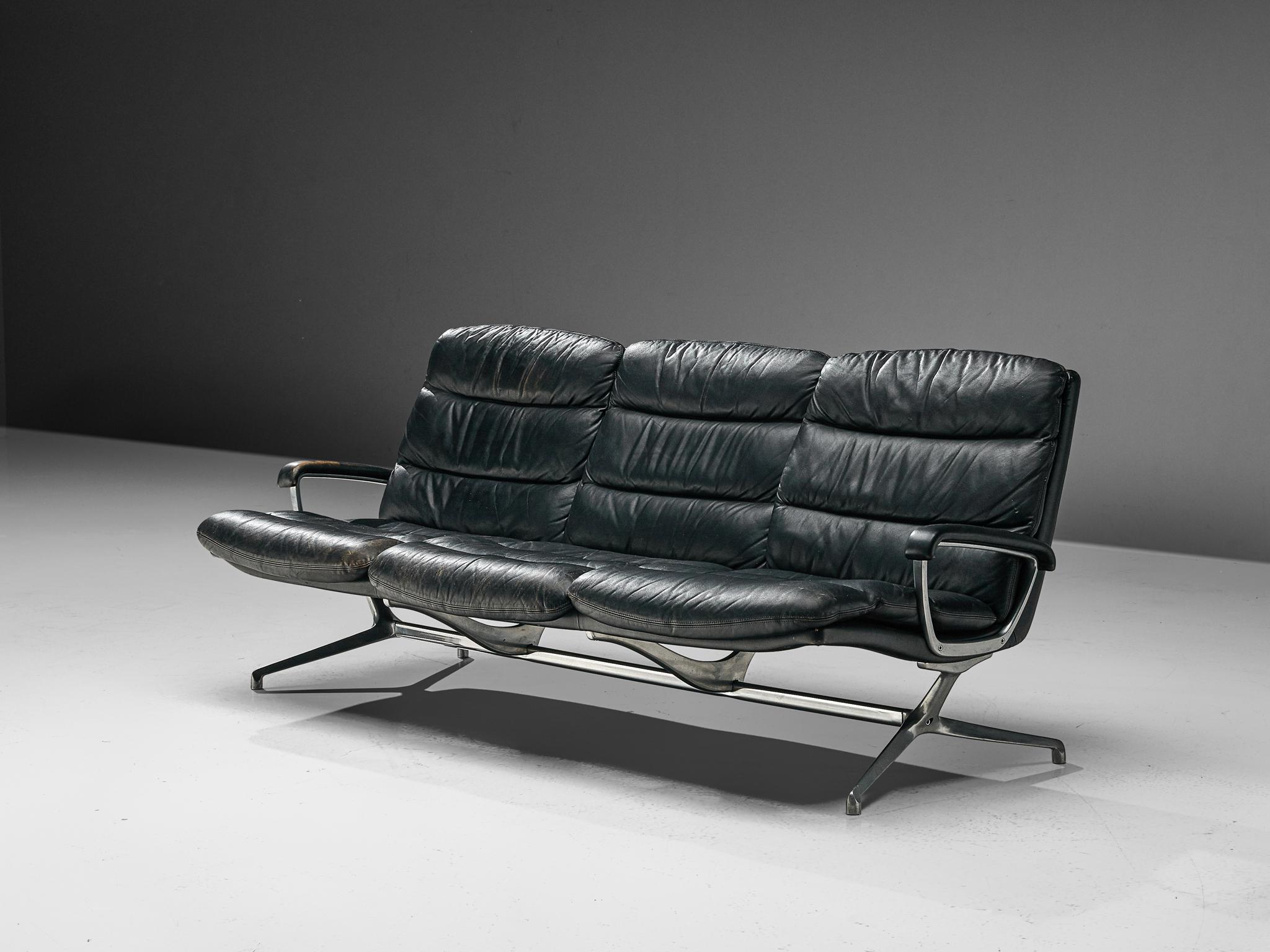 Mid-Century Modern Paul Tuttle Sofa in Black Leather