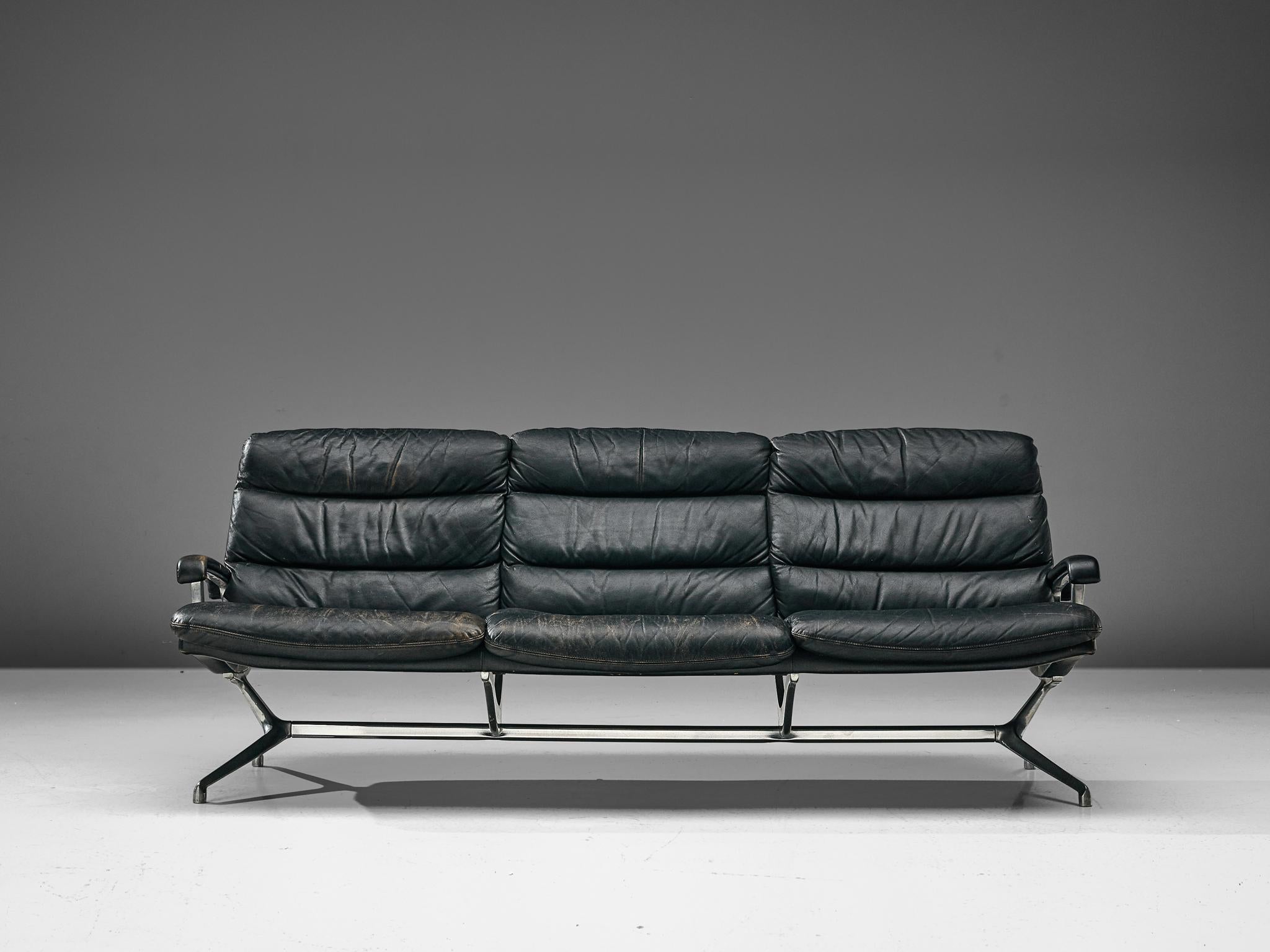Swiss Paul Tuttle Sofa in Black Leather