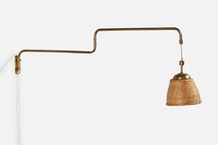 Paul U. Bergströms, Wall Light, Brass, Rattan, Sweden, 1940s
