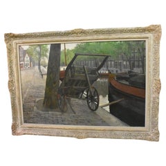 Paul van der Ven Large Scale Dutch Canal Oil Painting