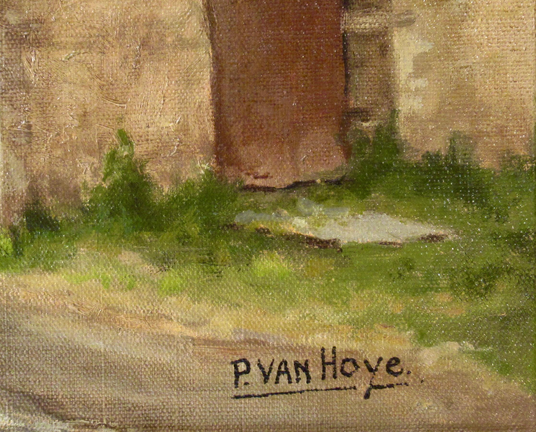 Casa a Sainte Cecil, Belgio - Figurative Painting Marrone di Paul Van Hoye