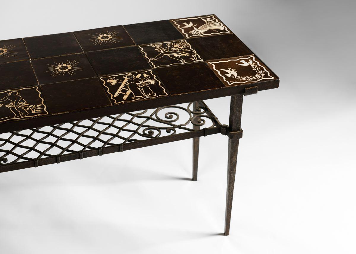 French Paul Vera, Art Deco Table in Iron and Tile, France, 1946 For Sale