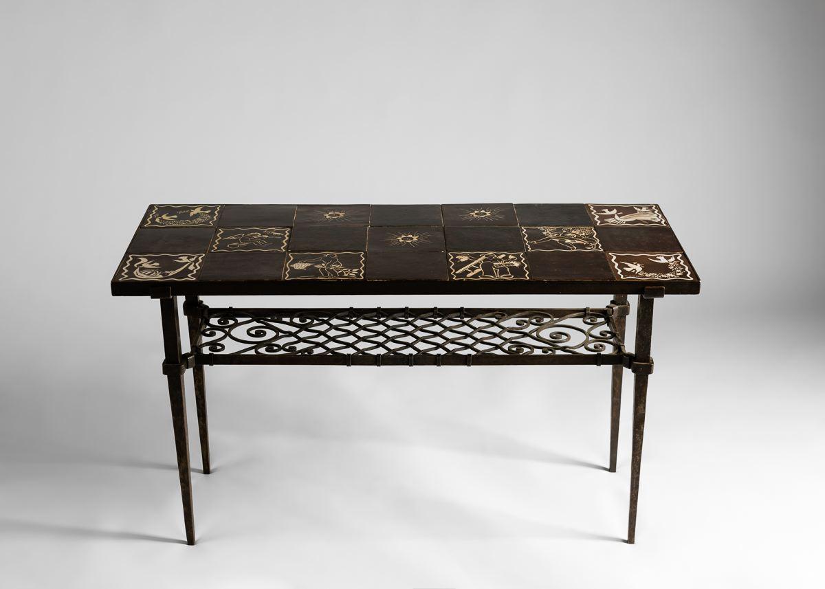 Paul Vera table Art Déco en fer et carreaux, France, 1946 Bon état - En vente à New York, NY