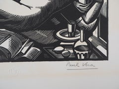 Estate: nudo con ventaglio - xilografia originale, firmata a mano