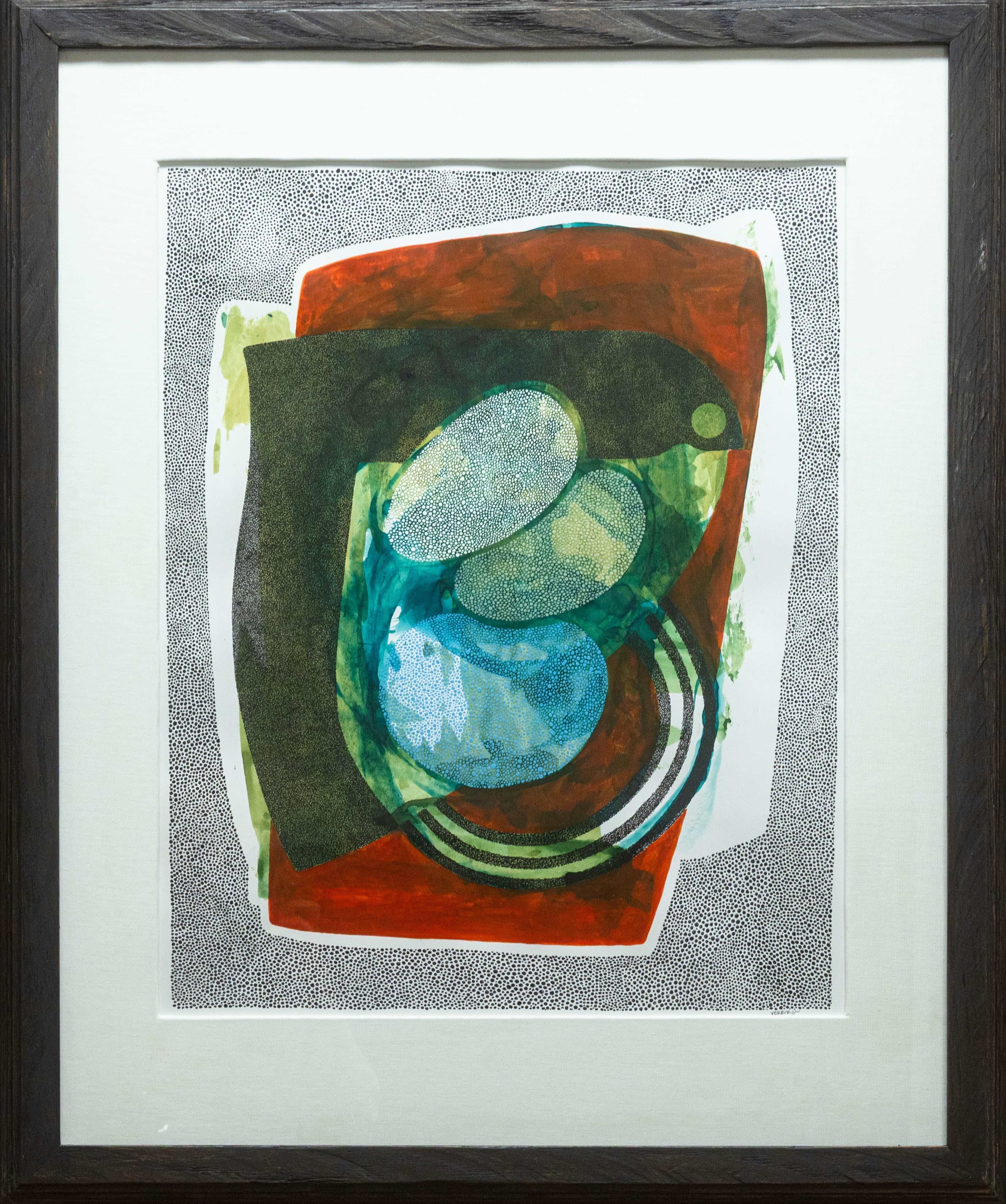 A contemporary abstract pen and ink wash on paper titled 