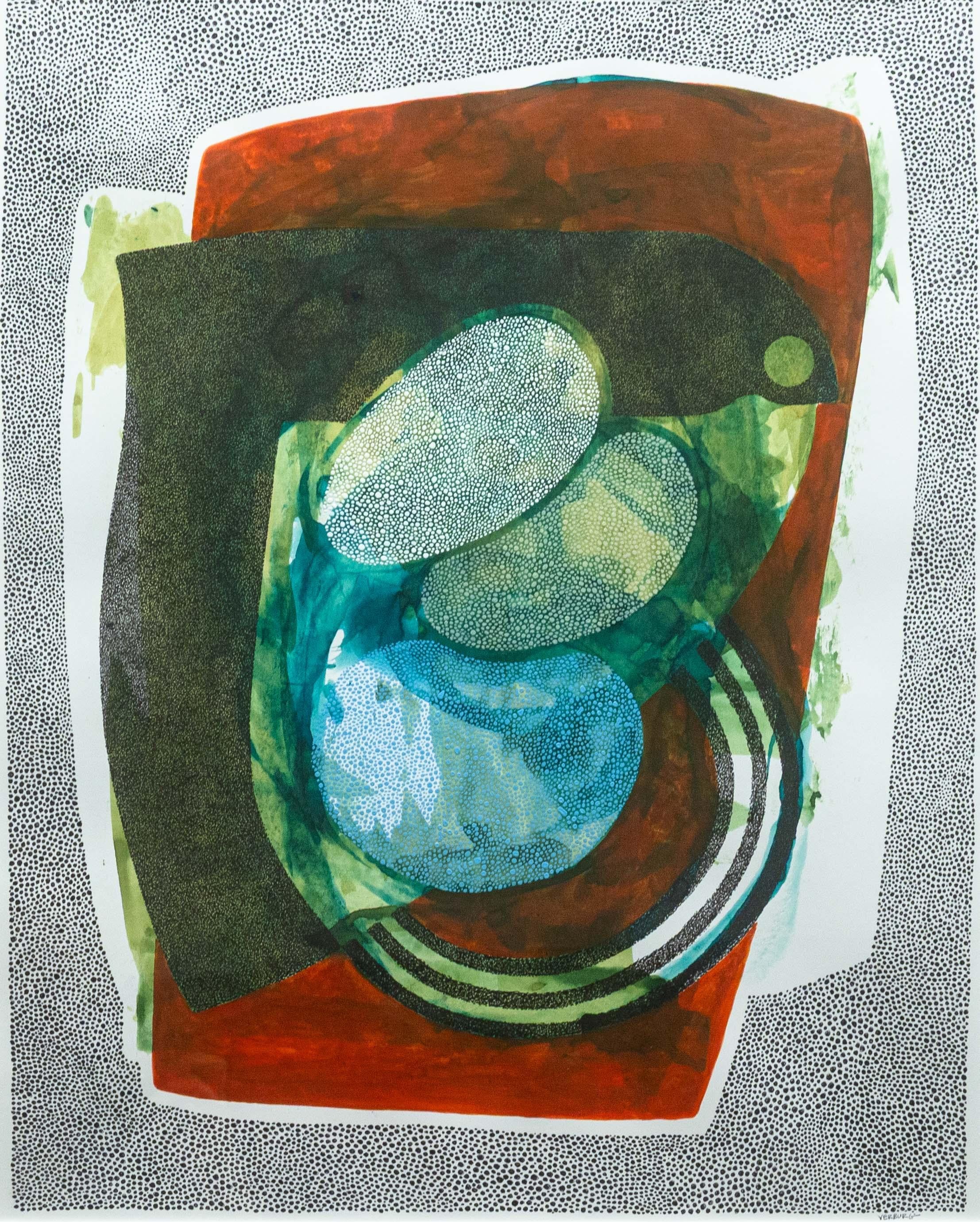 Modern Paul VerBurg Circle in a Square Signed Contemporary Pen & Ink Wash Paper Framed For Sale