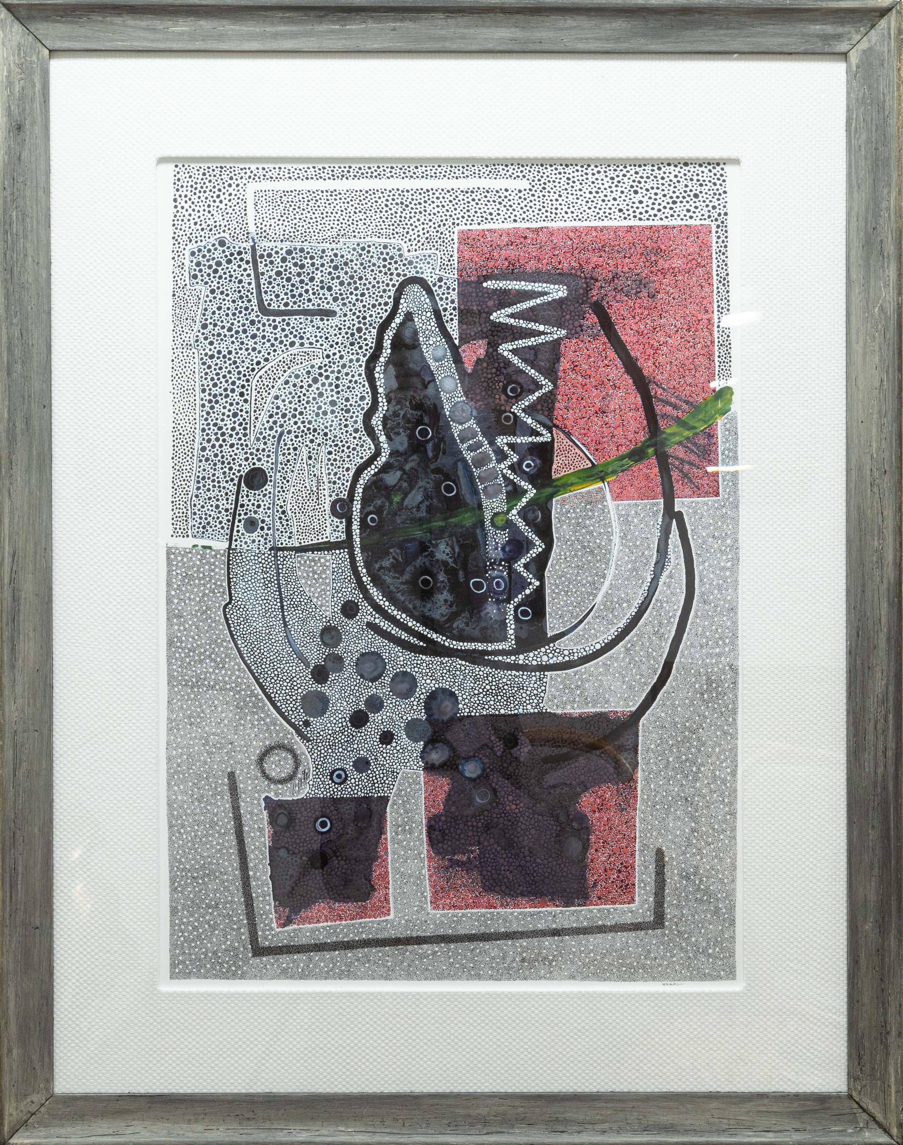A contemporary abstract pen and ink wash on paper titled 