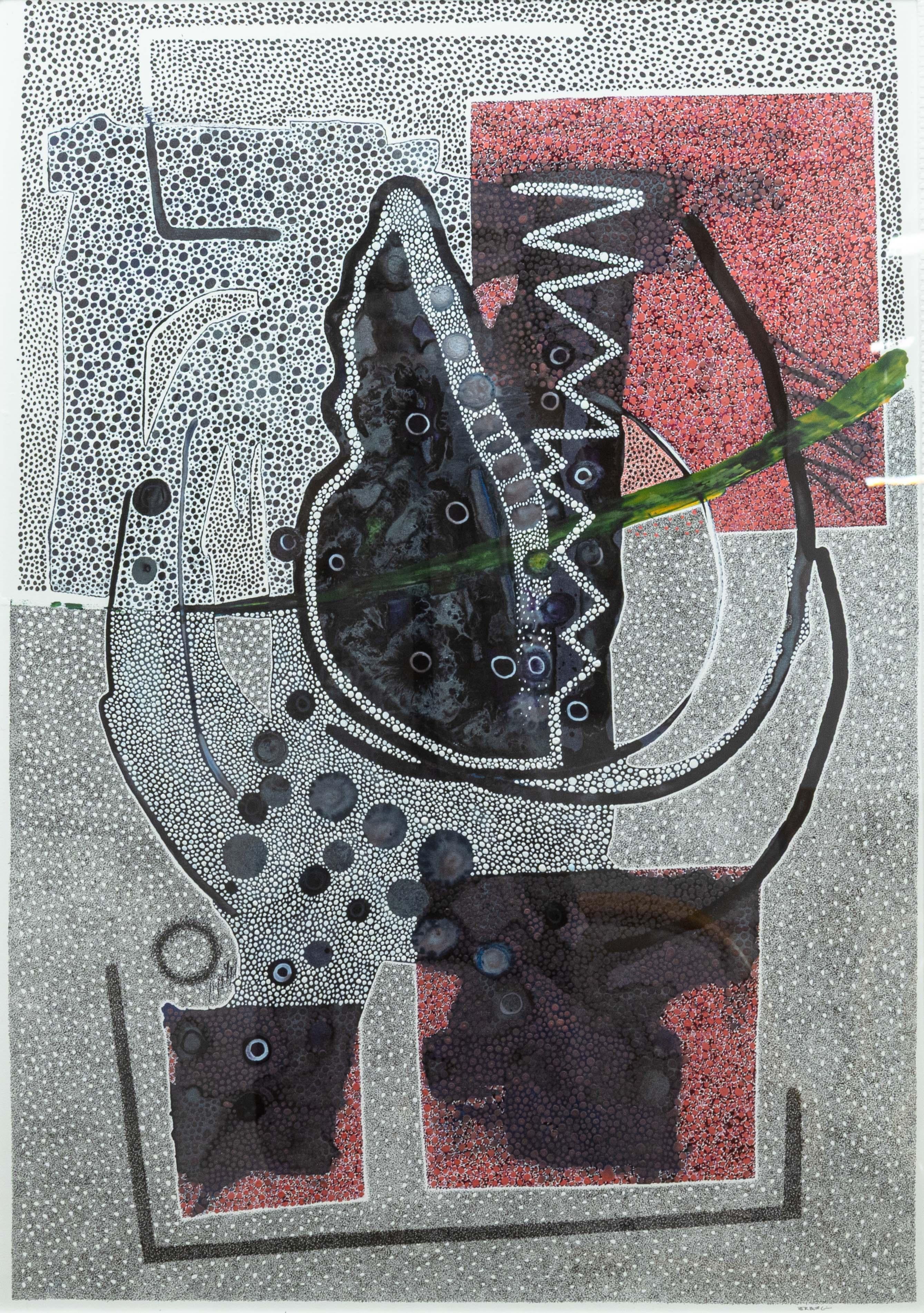 Modern Paul Verburg Rufescent Signed Contemporary Pen and Ink Wash on Paper Framed For Sale