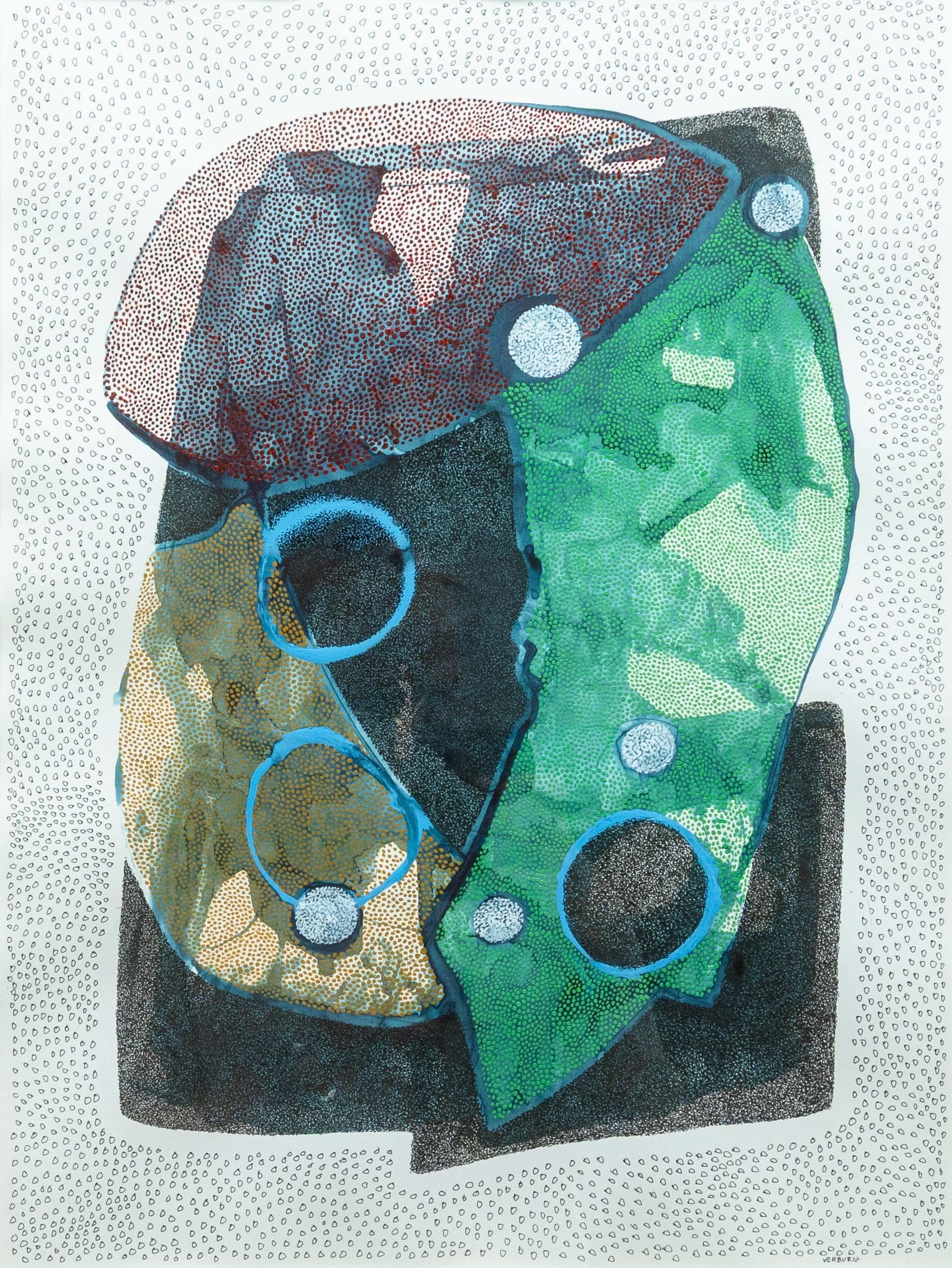 Modern Paul VerBurg Three and Five Signed Contemporary Pen and Wash on Paper Framed For Sale