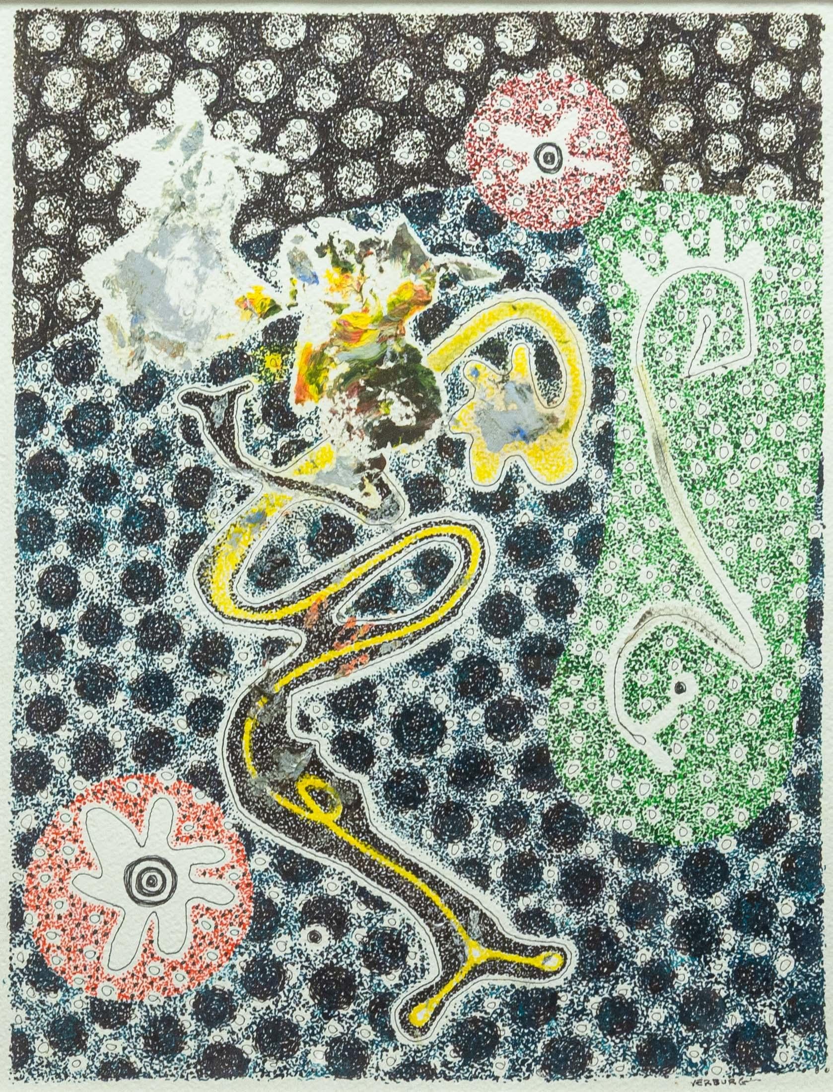 Modern Paul VerBurg Untitled 22 Signed Contemporary Pen & Ink with Oil Paint on Paper For Sale