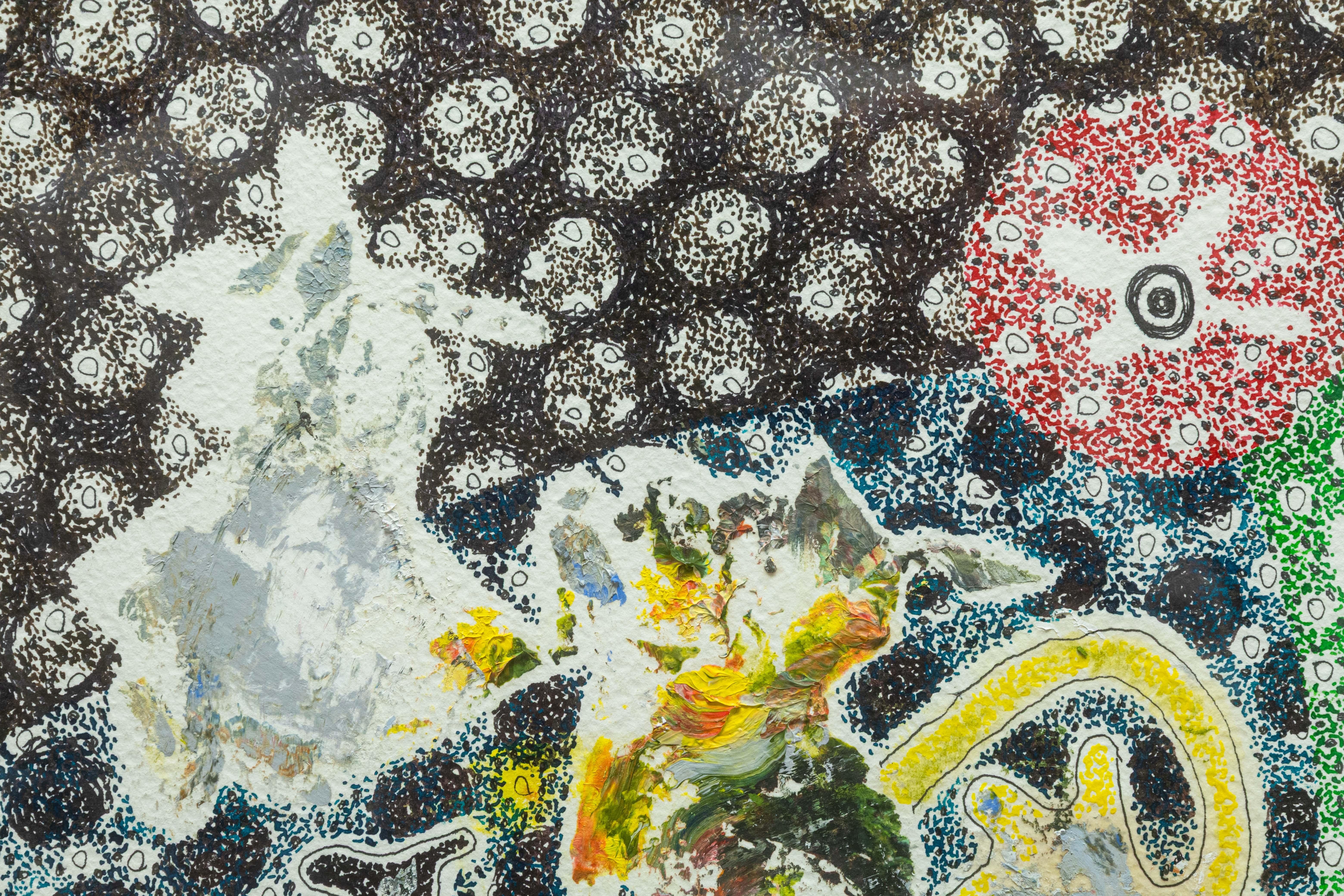 American Paul VerBurg Untitled 22 Signed Contemporary Pen & Ink with Oil Paint on Paper For Sale