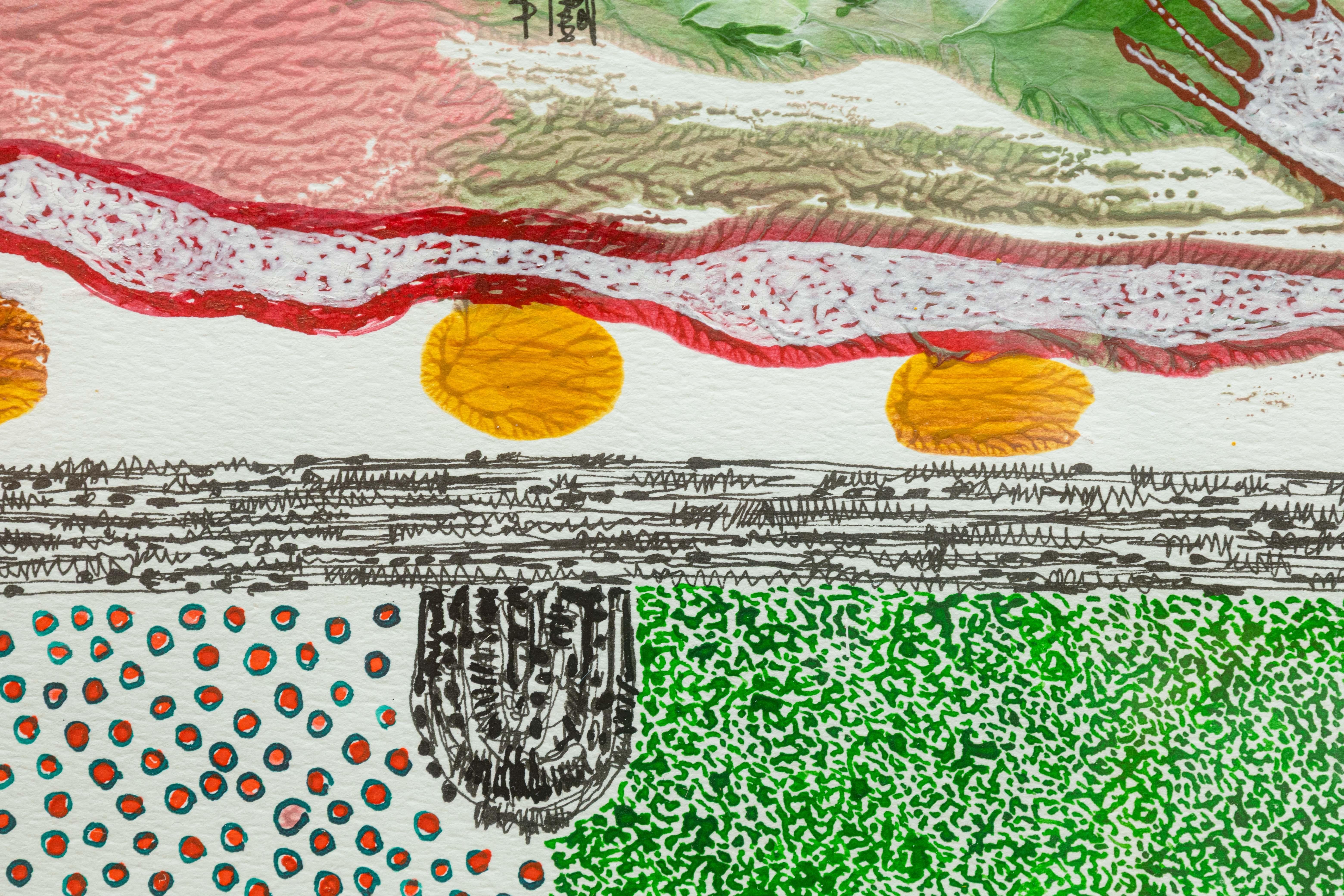 Paul VerBurg Untitled 36 Signed Contemporary Pen & Ink Over Acrylic Monoprint In Good Condition For Sale In Keego Harbor, MI