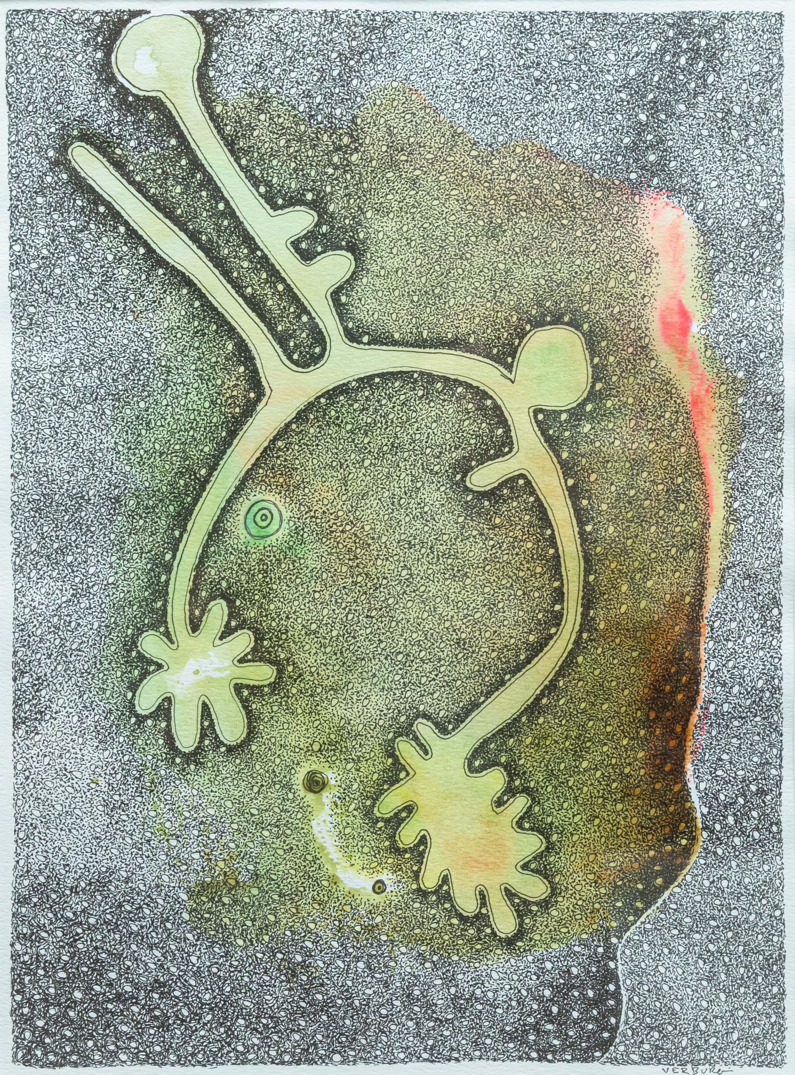 Paul VerBurg Ohne Titel 38 Signiert Zeitgenössische Abstrakte Feder & Tinte Monoprint Gerahmt (Moderne) im Angebot