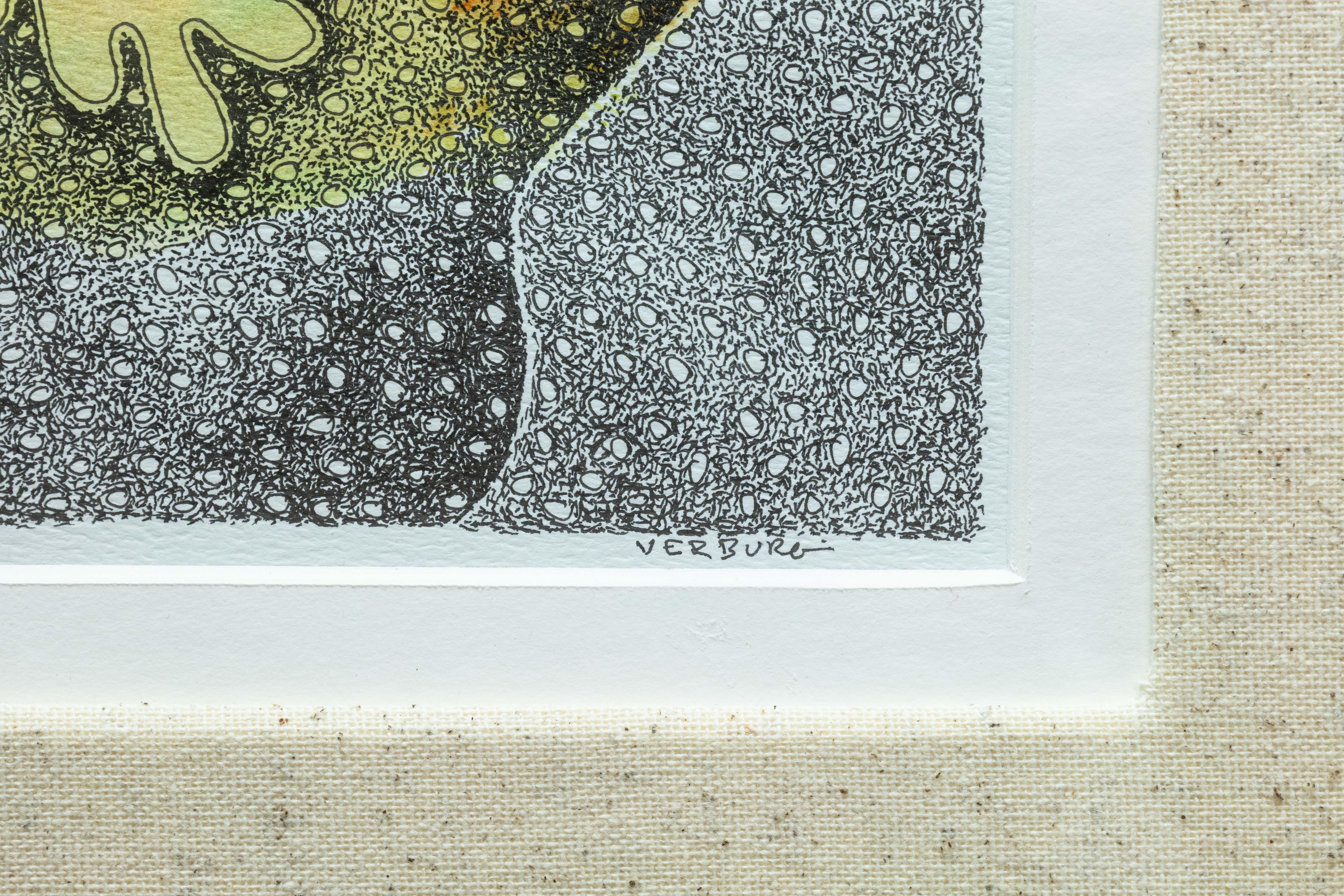 Paul VerBurg Ohne Titel 38 Signiert Zeitgenössische Abstrakte Feder & Tinte Monoprint Gerahmt (Papier) im Angebot