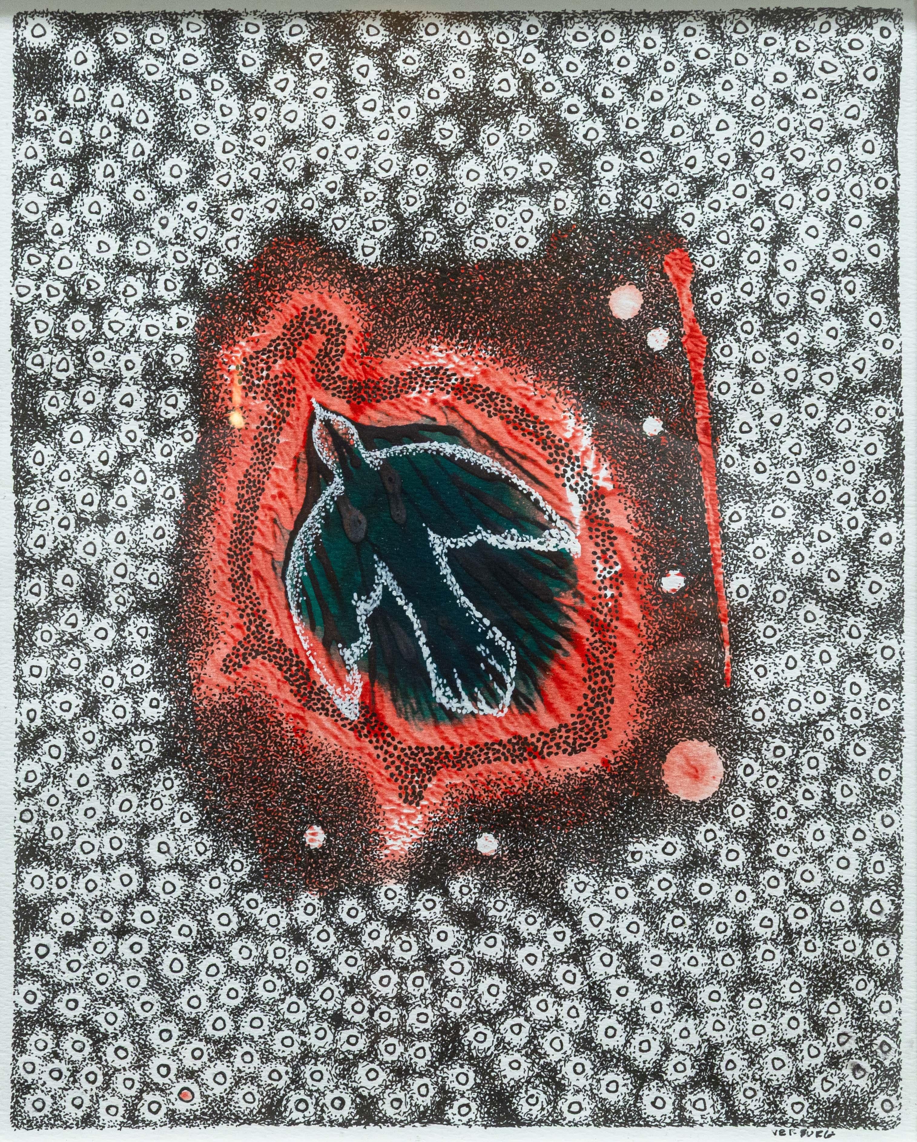 Paul VerBurg Ohne Titel 46 Signiert Zeitgenössische Feder & Tinte über Acryl Monoprint (Minimalistisch) im Angebot