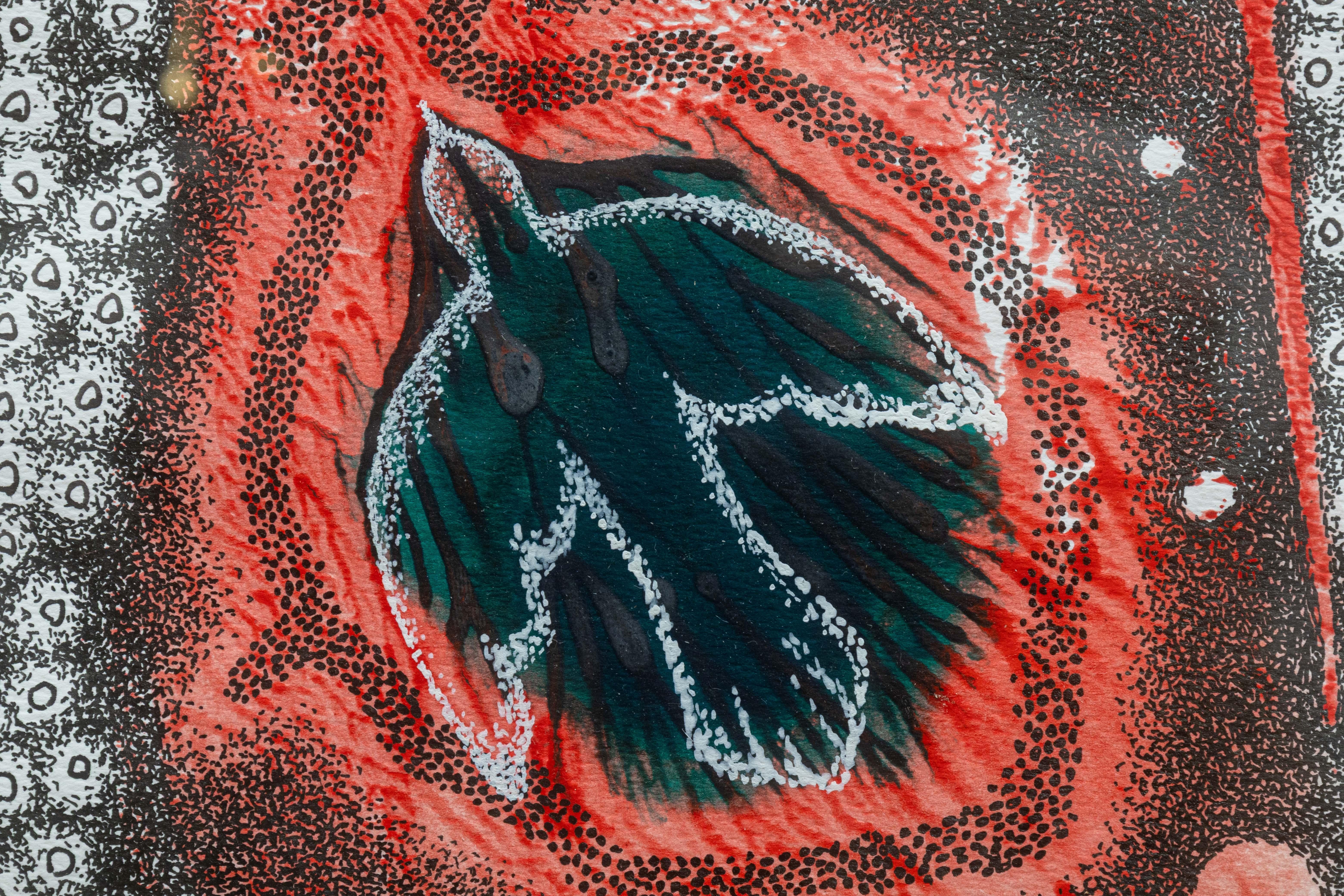 Paul VerBurg Ohne Titel 46 Signiert Zeitgenössische Feder & Tinte über Acryl Monoprint im Zustand „Gut“ im Angebot in Keego Harbor, MI