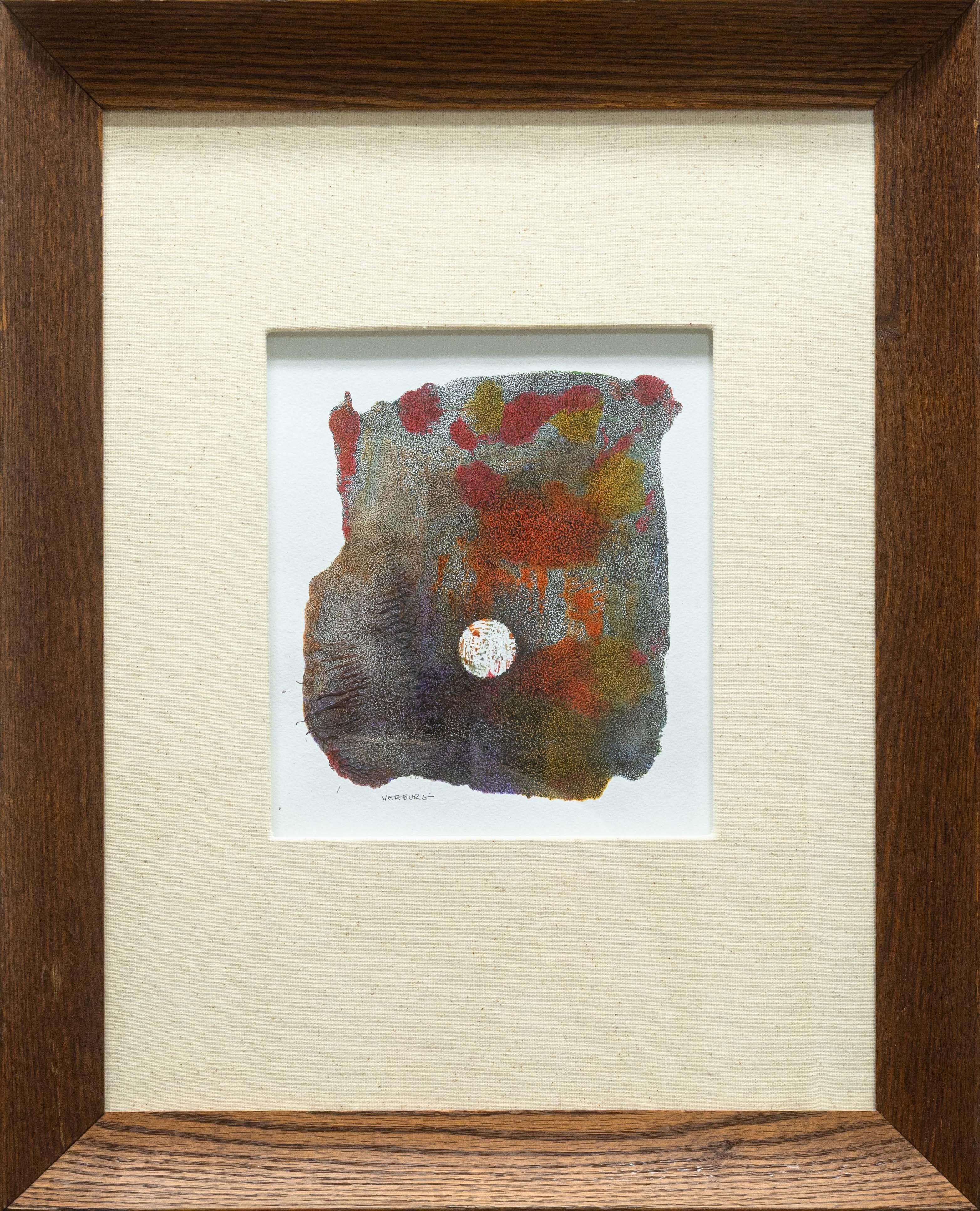 Eine zeitgenössische abstrakte Monotypie mit Feder und Tinte über Acryl mit dem Titel 