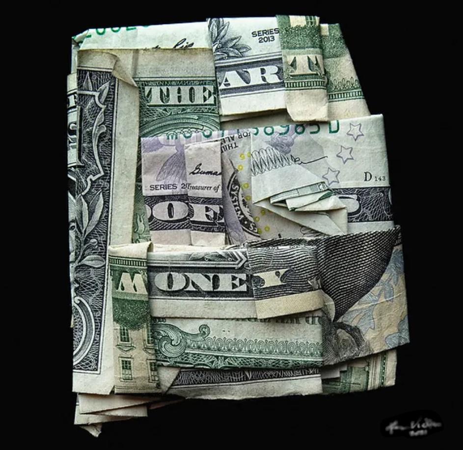 "The Art of Money"  Origami money photo on canvas with Resin - Mixed Media Art by Paul Victor