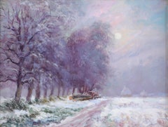 The Haystacks under the Snow with Winter Light Antique painting by Paul Vogler