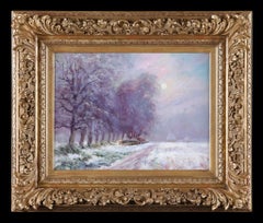 The Haystacks under the Snow with Winter Light Antique painting by Paul Vogler