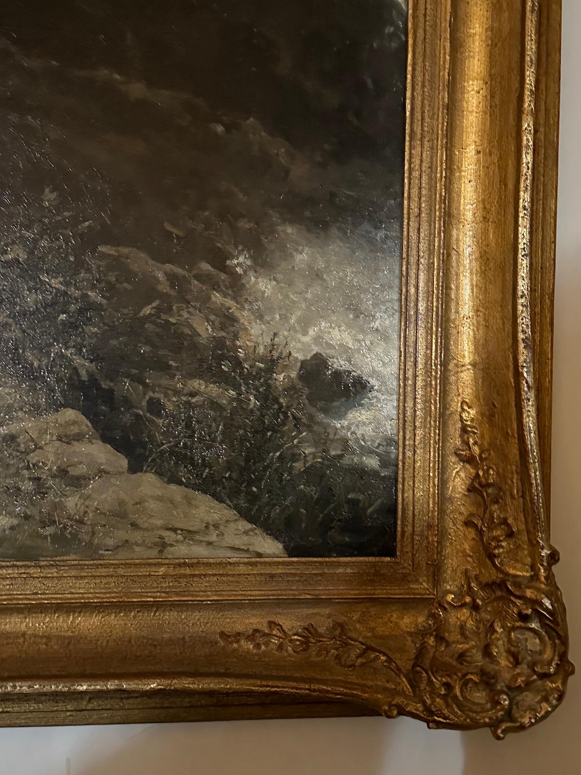 Grande, óleo sobre lienzo del German artist Paul von Ravenstein (1854-1938). Firmado en la esquina inferior izquierda.  Enmarcado en un marco de madera dorada tallada a mano.  Ravenstein estudió minuciosamente los cambios de color provocados por la