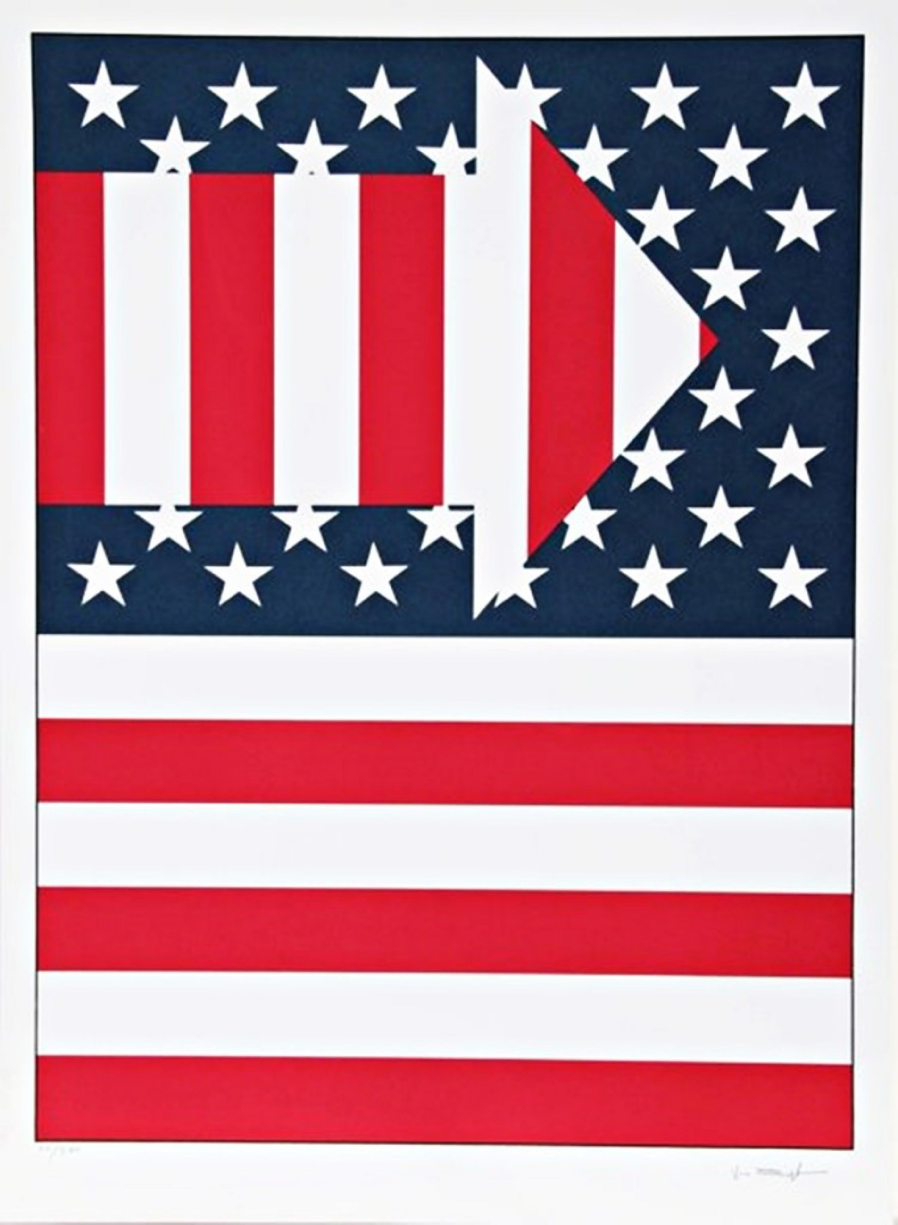 PAUL VON RINGELHEIM
Bandiera americana III, 1979
Serigrafia a colori su carta vergata
Firmato e numerato a matita di grafite sul margine inferiore anteriore
31 × 23 pollici
Non incorniciato
Firmato a mano e numerato dall'edizione limitata di 300