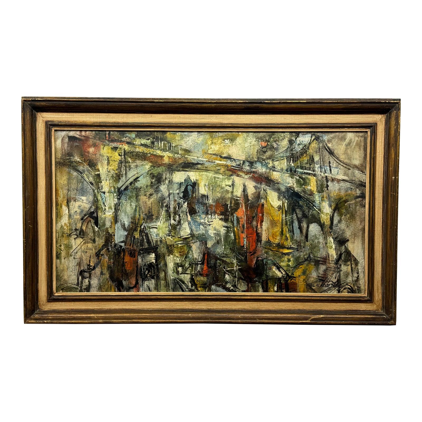Paesaggio urbano astratto modernista di Paul Wood, 1979

Paesaggio astratto modernista

Olio su tavola

18" x 34" senza cornice, 24,5" x 40,5" con cornice

Paul Winthrop Wood
1922-2003

Wood è nato il 29 agosto 1922 a Kingsville, ON, Canada. Era