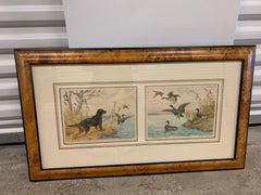 Paul Wood Mezzotint  "En Point" and "Arrival" l Dual Print in Burled Wood Frame