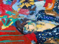 Blue Sari and The Sunflower.  Contemporary Abstract Expressionist Oil Painting