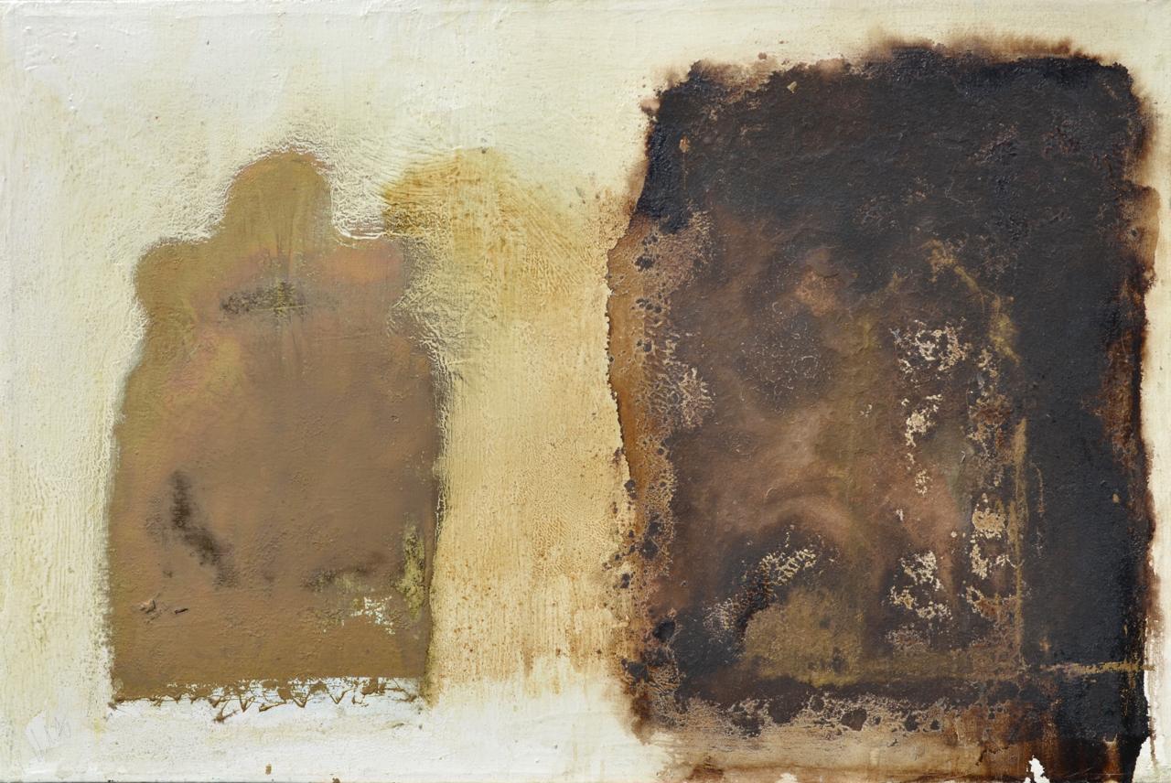 Paul wadsworth Abstract Painting - Brown And White Abstract:Contemporary Abstract Oil Painting by Paul Wadsworth