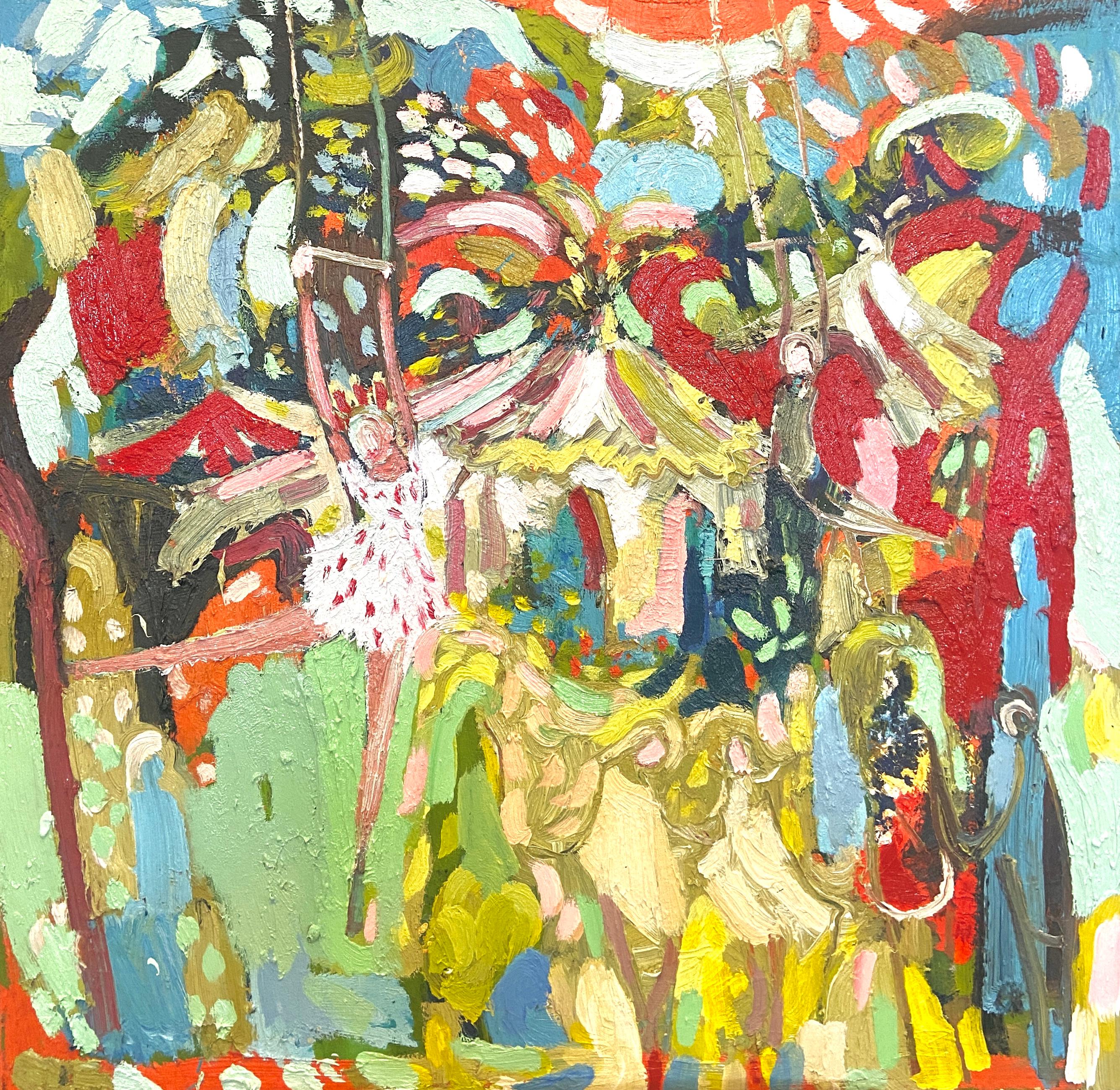 Abstract Painting di Paul wadsworth - Il trapezio del circo: Pittura ad olio figurativa contemporanea