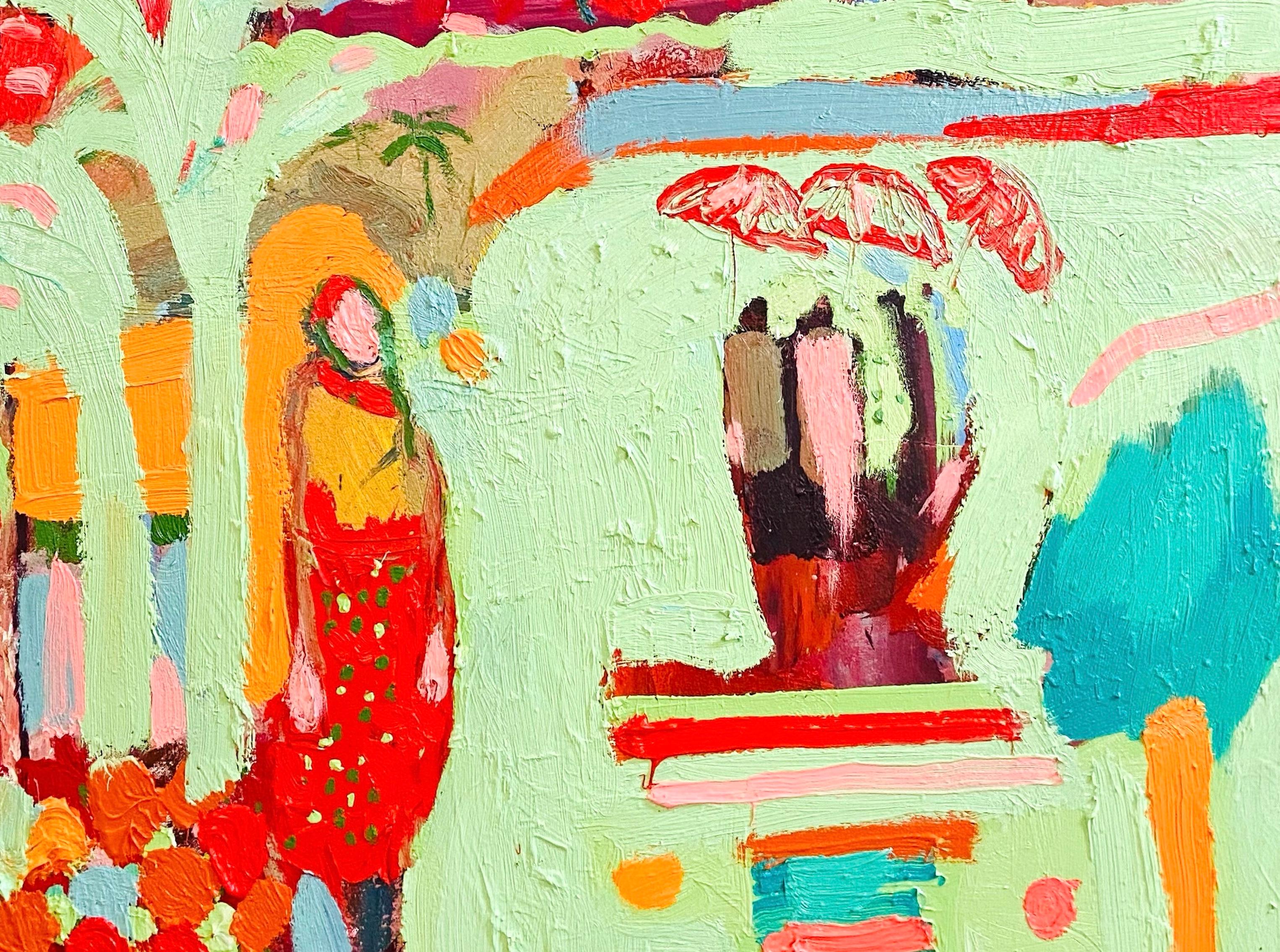 Parapluies du désert :   Peinture à l'huile figurative expressionniste contemporaine - Painting de Paul wadsworth