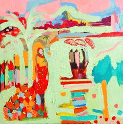 Desert Umbrellas:   Contemporary Expressionist Figurative Oil Painting