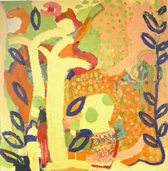 Fisherman In Rajasthan Lake. Large Abstract Expressionist Oil Painting
